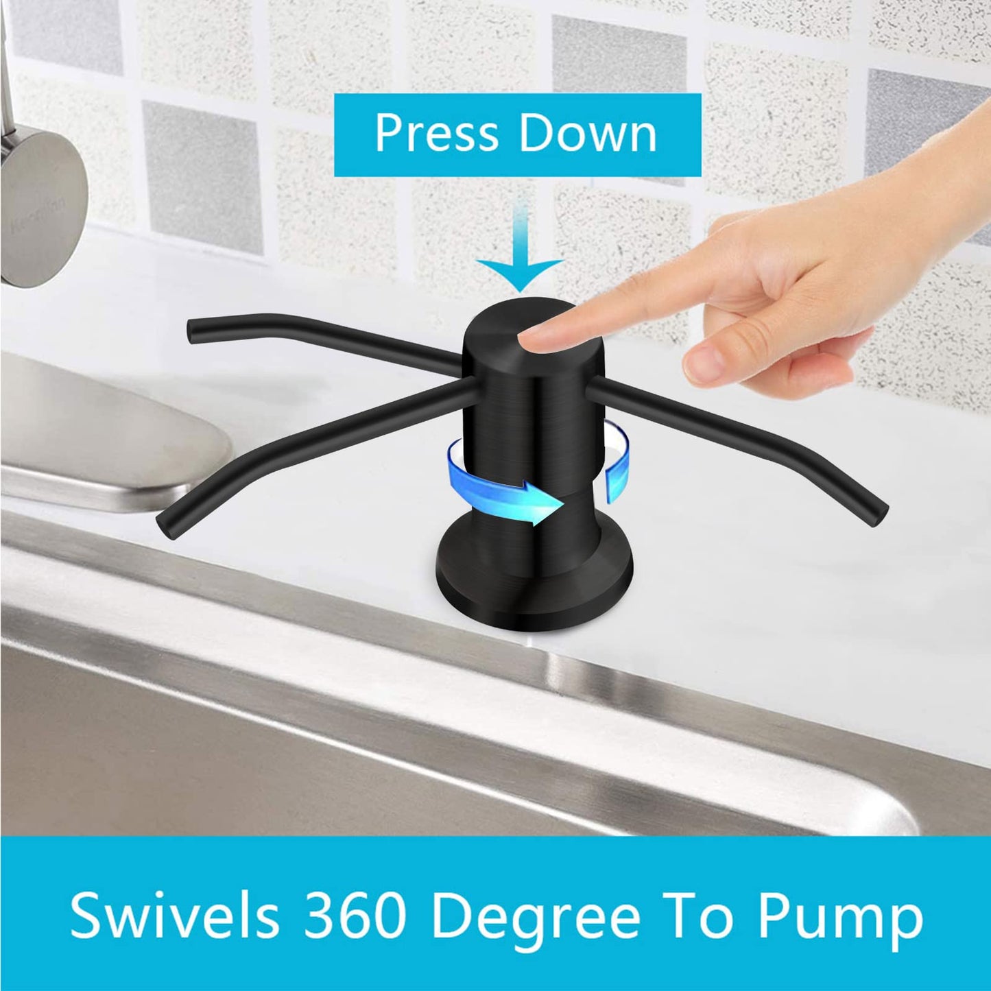 Kitchen Sink Soap Dispenser, Under Sink Soap Dispenser Pump, Good Suction Pwer, 47" Extension Tube Connect to The Soap Contaner Directly, Say Goodbye to Frequent Refills (Black)