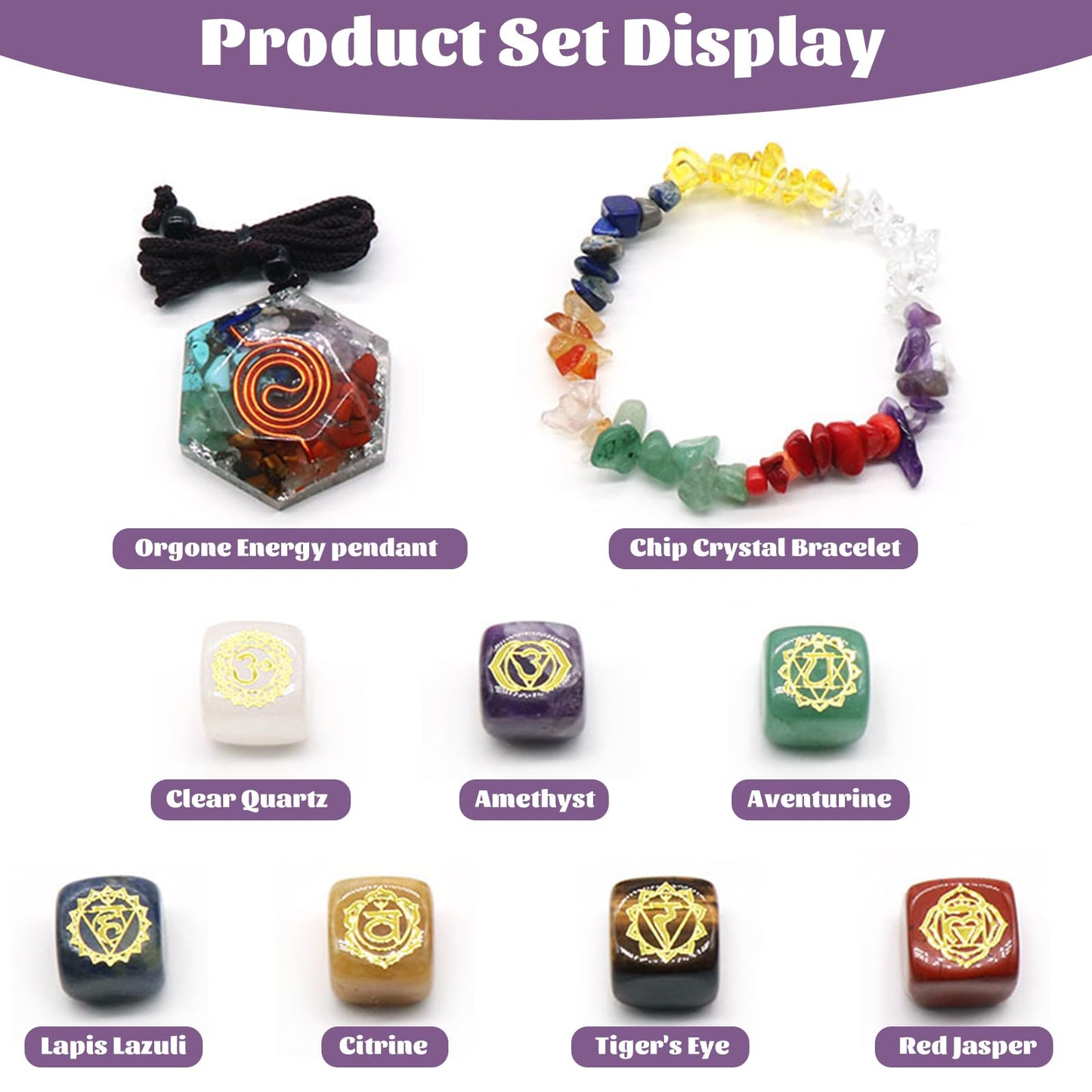 Chakra Crystal Healing Set – 7 Chakra Healing Stones, Orgone Pendant & Bracelet for Energy Balancing, Meditation, Yoga, Spiritual Gift