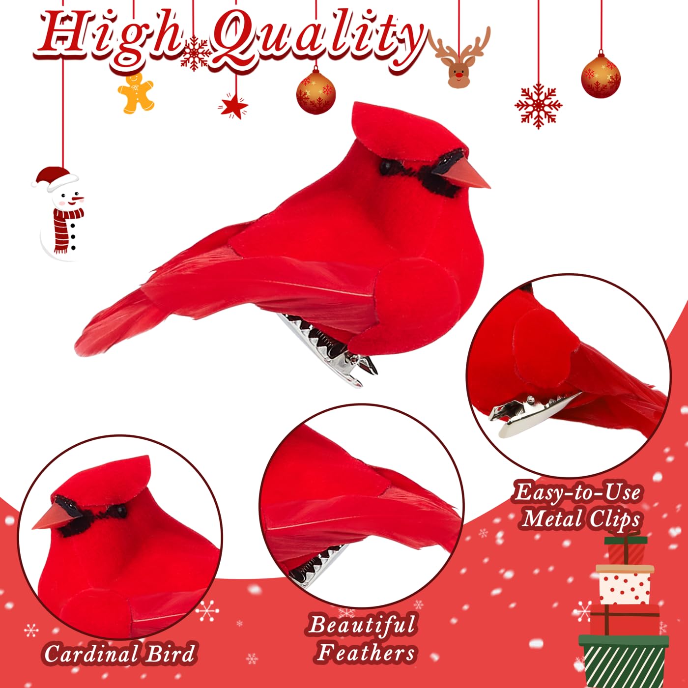 NUKAYAI 24Pcs Cardinal Bird Clip Decor, Mini Clip on Red Bird Decortaion for Christmas Tree, DIY Home Wreath Artificial Red Cardinal Gifts for Women Crafts Christmas Tree Ornament