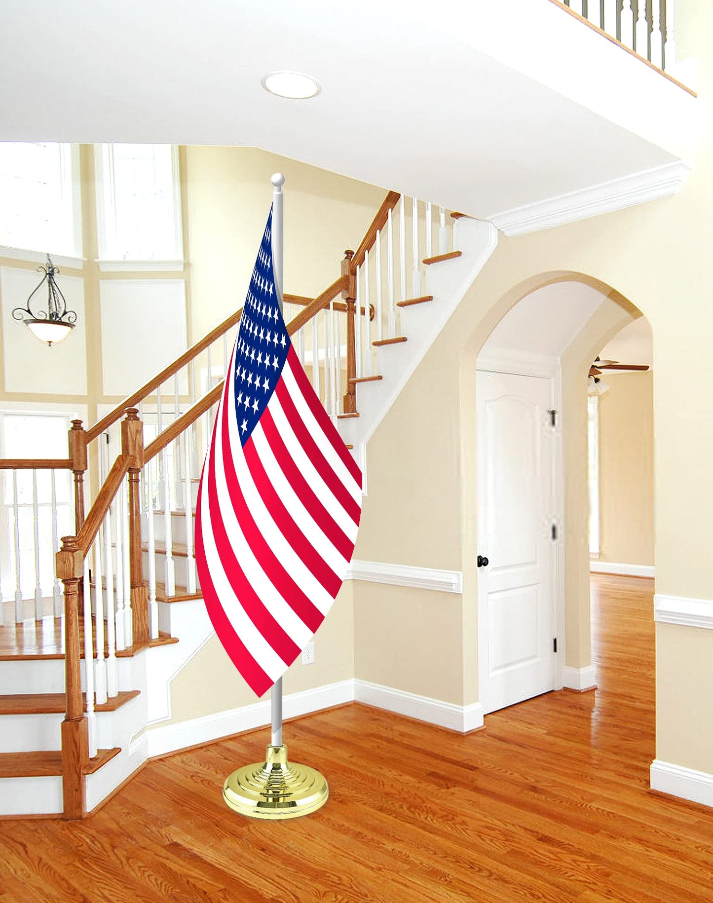 QWORK Flag Stand, 2 Pack Flag Base Stand for Indoor & Outdoor Flagpoles, Floor Base Stand, Compatible with 1.3 Inch and 1.1 Inch Diameter Flag Pole - Gold