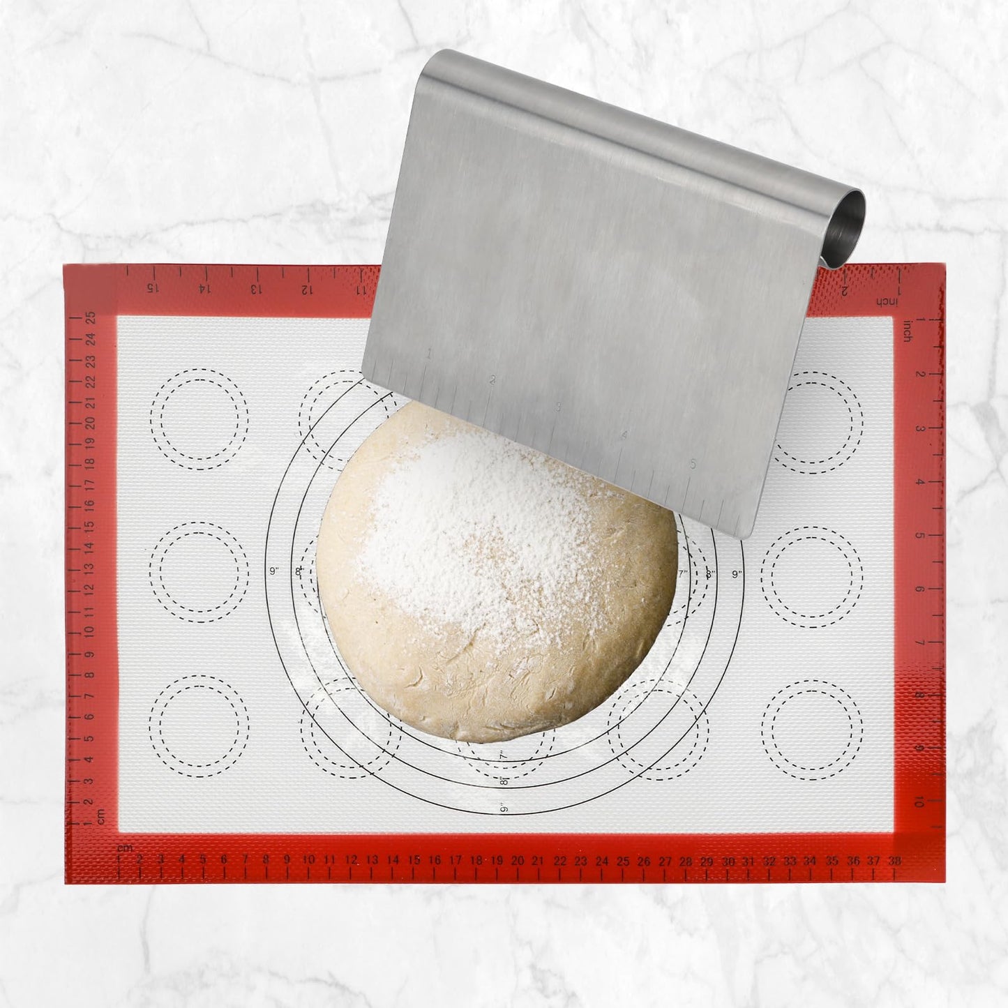 GreatChef Wood Rolling Pin 17.8 Inch for Dough with Pastry Scraper/Cutter & 2 PCS Heat-resistant Silicone Baking Mat, Non-stick, for Cookie, Pie, Macaroon, bread, Baking Pasry Tools Set