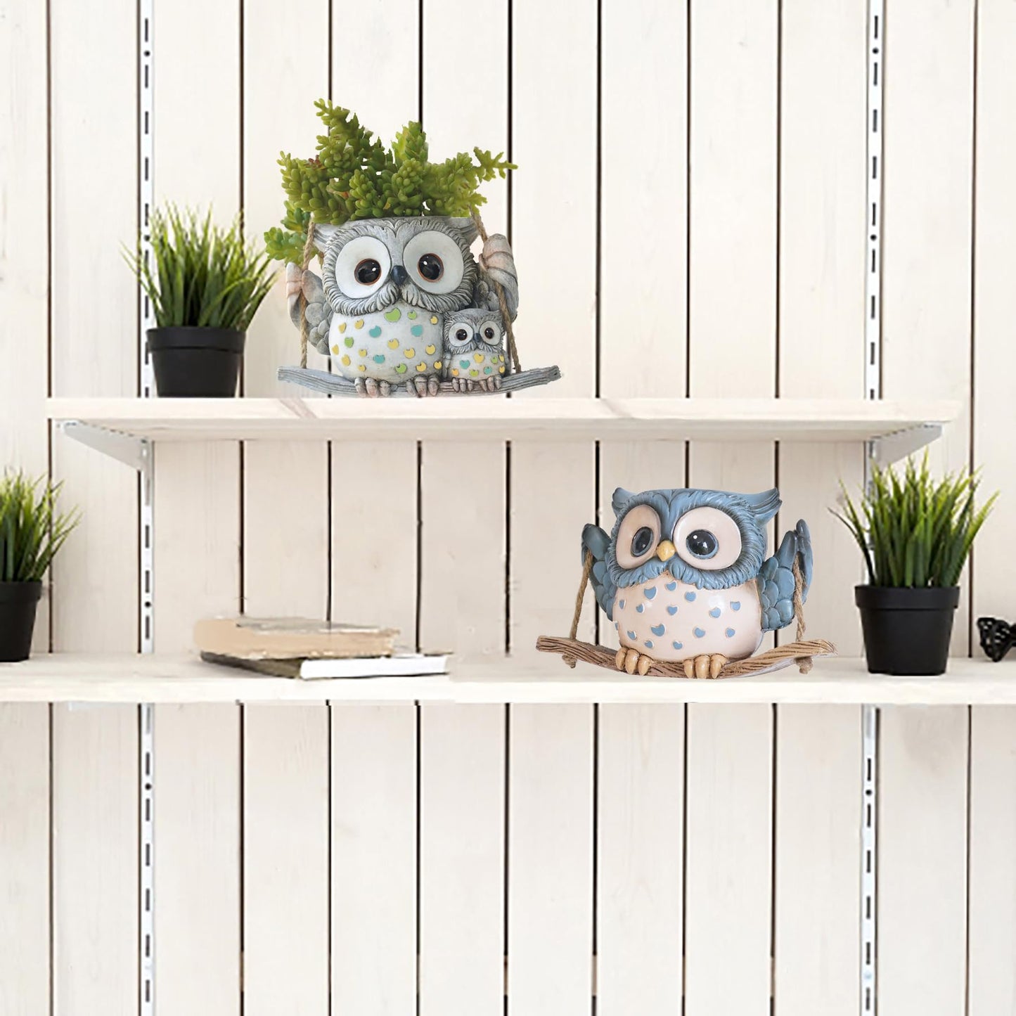 Swing Owl Hanging Planters for Indoor Plants, Cute Small Succulent Pots with Drainage Hole, Unique Resin Plant Hangers Outdoor, Hanging Plant Holder for String Of Pearls, Gift Ideas for Mother