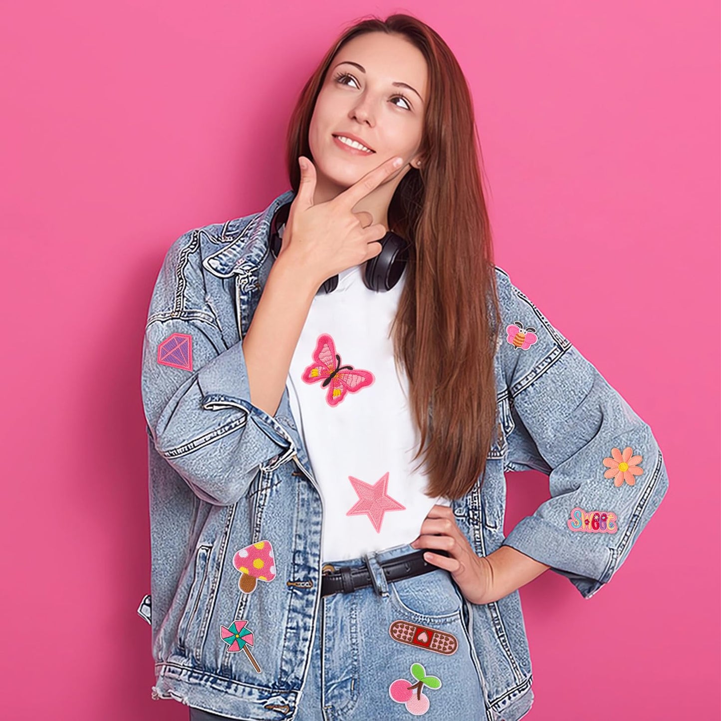 60pcs Pink Embroidered Patches Random Assorted Styles Pink Theme Iron on Patches for Girls Western Cowgirl DIY Sew Applique Repair Patch Cute Preppy Sew on Patches for Backpacks Pants Clothes Jeans