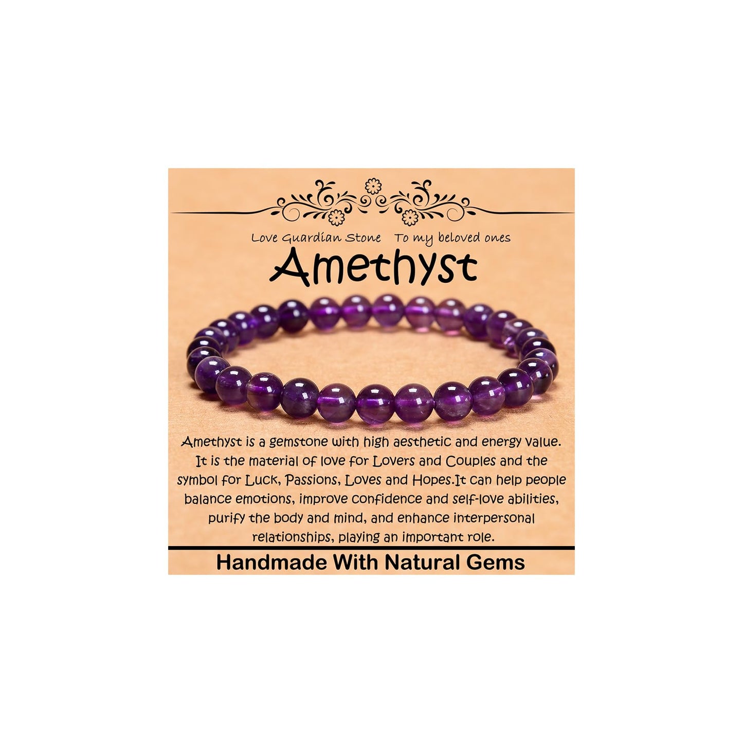 CHCCOYE 6mm Natural Healing Gemstone Bracelet Handmade Yoga Stretch Elastic Bracelet Stress Relief Crystal Jewelry for Men and Women (6mm, Amethyst)