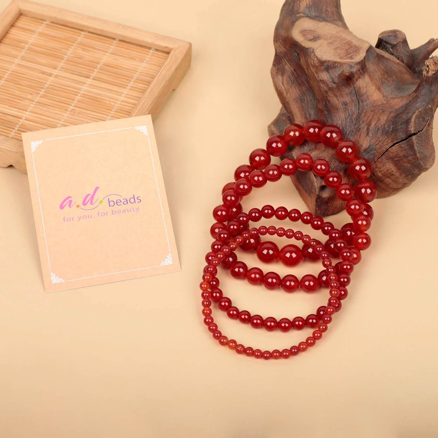 AD Beads Handmade Gemstone Stretch Elastic Bracelet Crystal Healing Reiki Nature's Beauty and Spiritual Essence Unisex (10mm, Carnelian (Life Enjoyment))