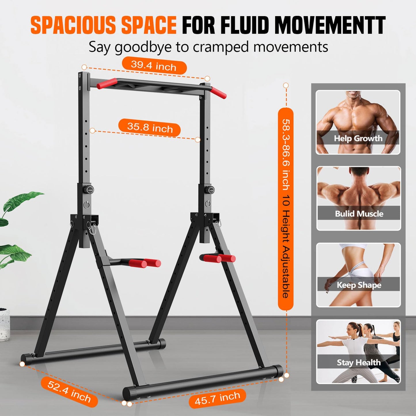SERTT Foldable Power Tower Pull Up Bar Station, Upgraded Free Standing Pull Up Dip Station, Multi-function Workout Equipment for Home Gym Strength Training, Support 440LBS