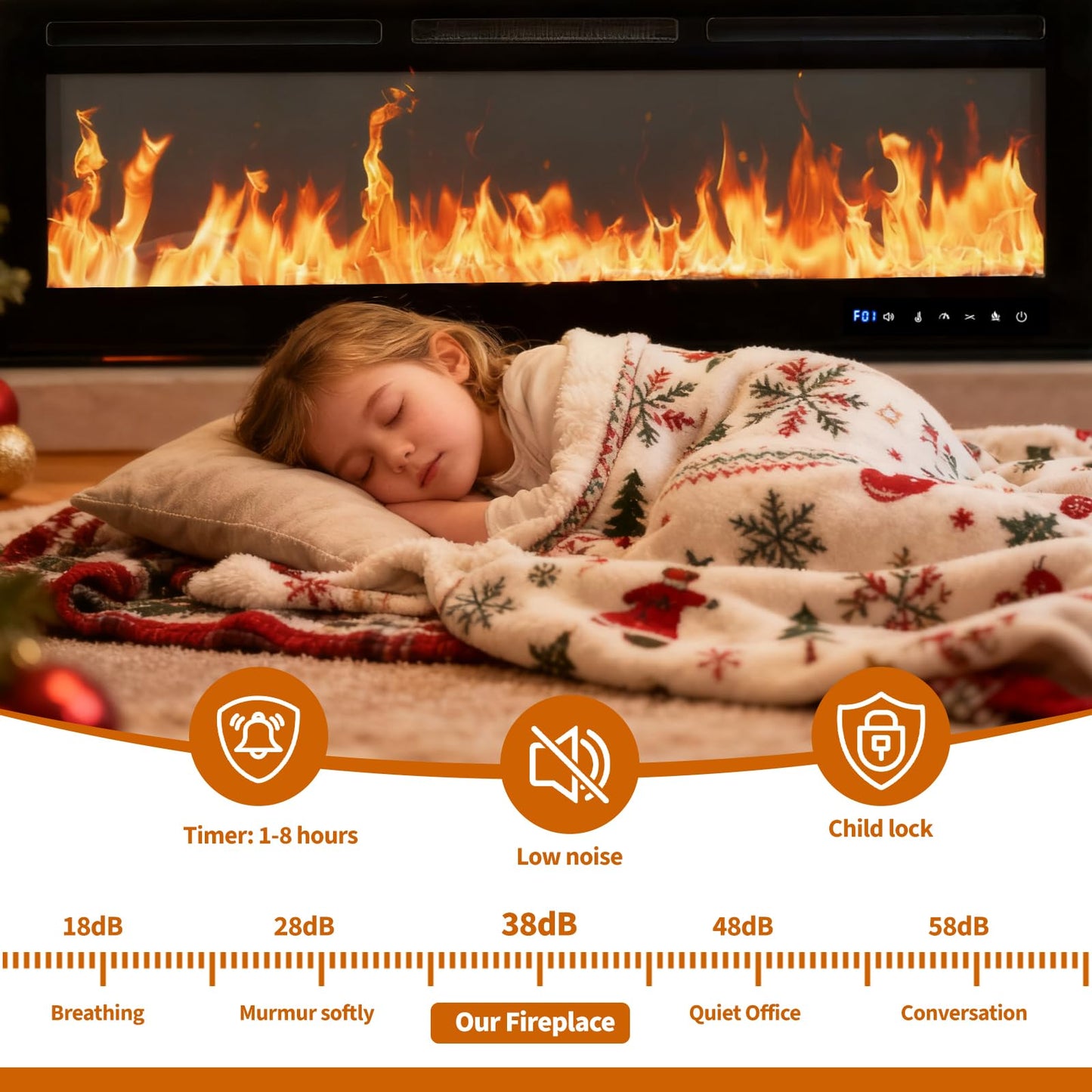 50" Smart Electric Fireplace Wall Mount, 1500w Heater with Remote Control & Timer, 12 Color LED Flame Effect, Touch Screen, for Living Room Bedroom Indoor Use