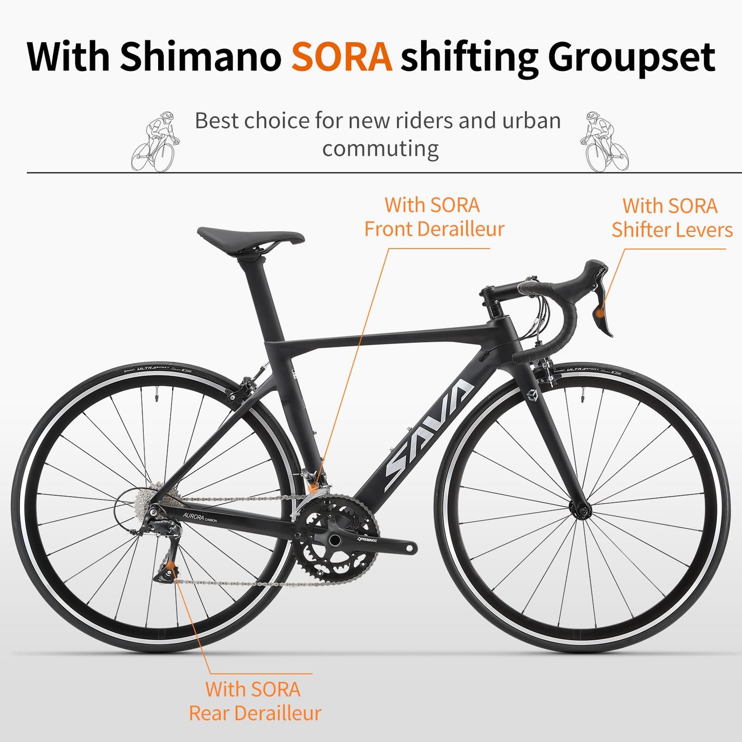 SAVADECK Carbon Road Bike with Shimano SORA R3000 18 Speed Derailleur System,Racing Bicycle with Carbon Fiber Frame Carbon Fork and Double V Brake for Adult.(Black 47cm)