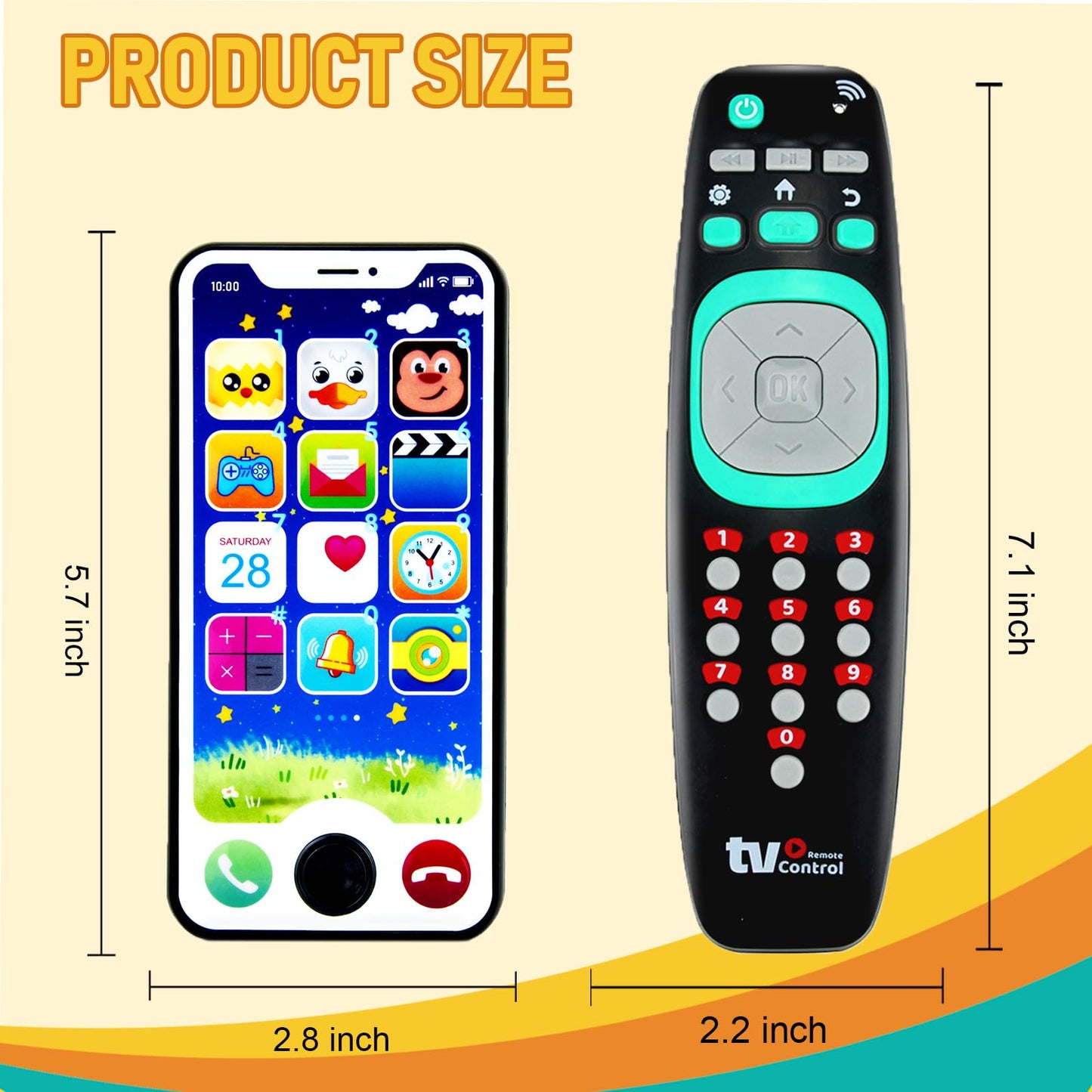 Pretend Play Playset for Toddlers Babies, Musical Toys with Light and Sound for Boys and Girls, TV Remote Control and Smart Phone Toys and Car Remote and Playing Key with Cards Toy Set