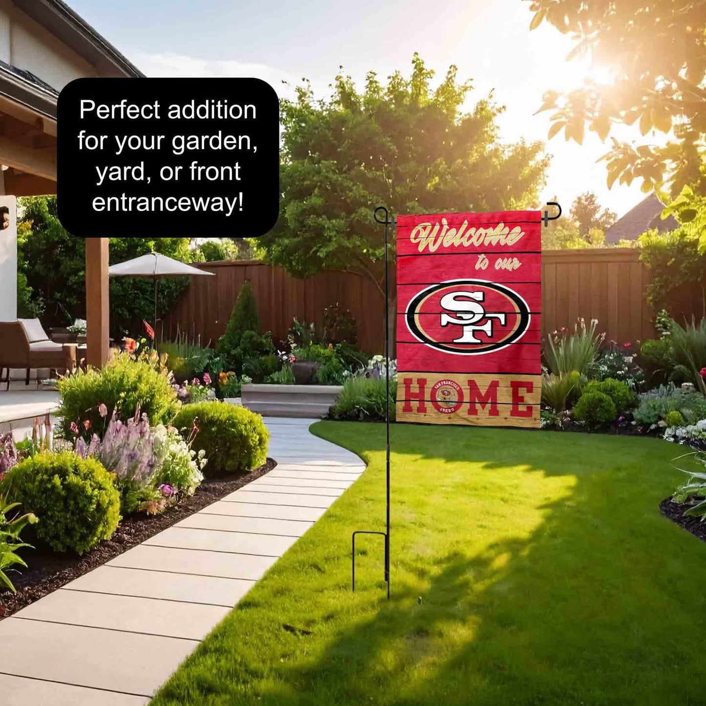 San Francisco 49ers Welcome To Our Home Garden Flag and Flagpole Mount
