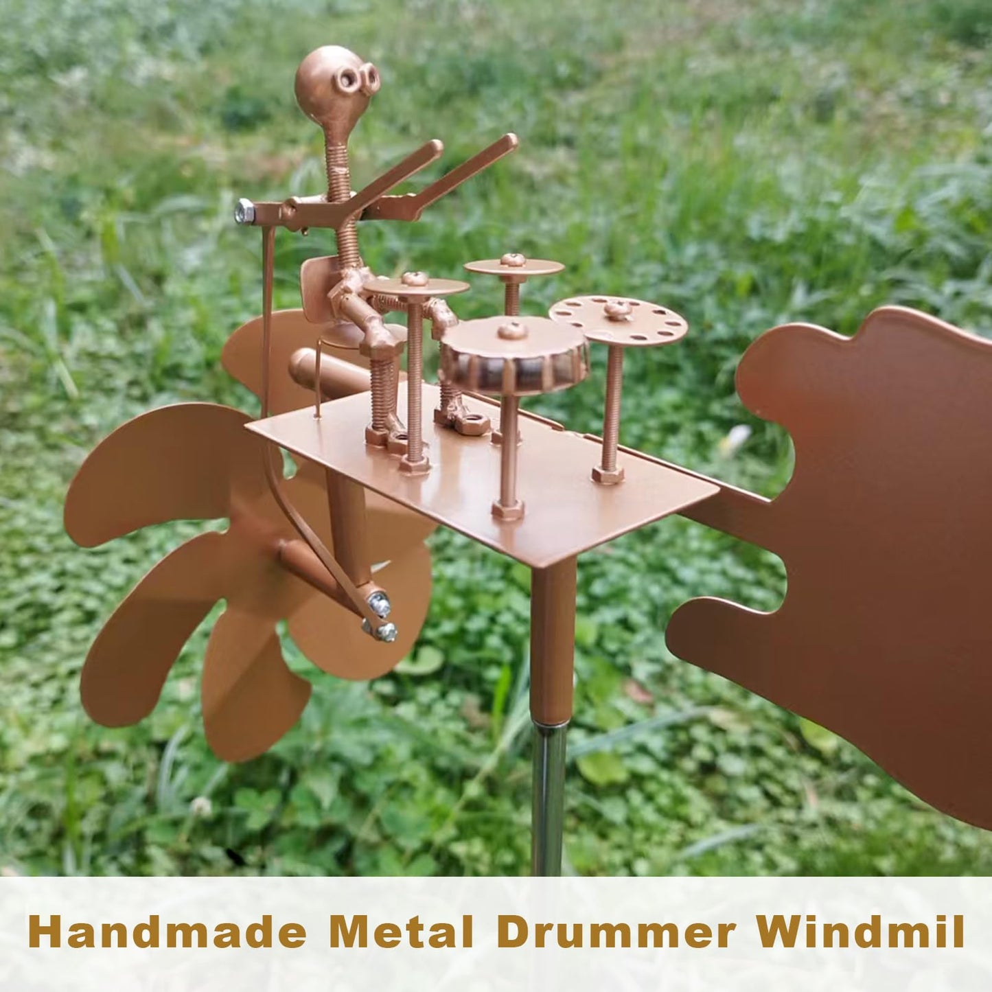 Garden Rock Band Windmill,Metal Drummer Player Windmill–Wind Powered Yard Art Sculpture, Garden Decor for Lawn, Patio, or Courtyard–Outdoor Percussionist Figurine Gift(Drummer)