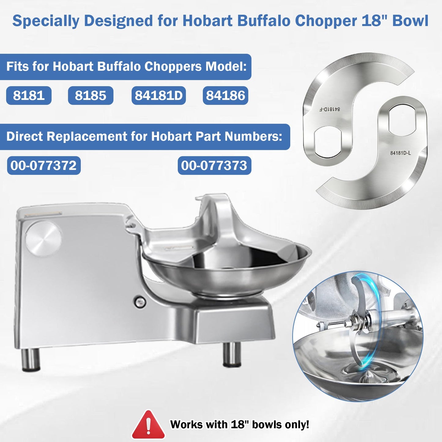 84181D Buffalo Chopper Blades Replacement for Hobart 8181, 8185, and 84186 Series Food Choppers 18" Bowl, Food Cutter Choppers Knives Replaces for Hobart 00-077372, 00-077373