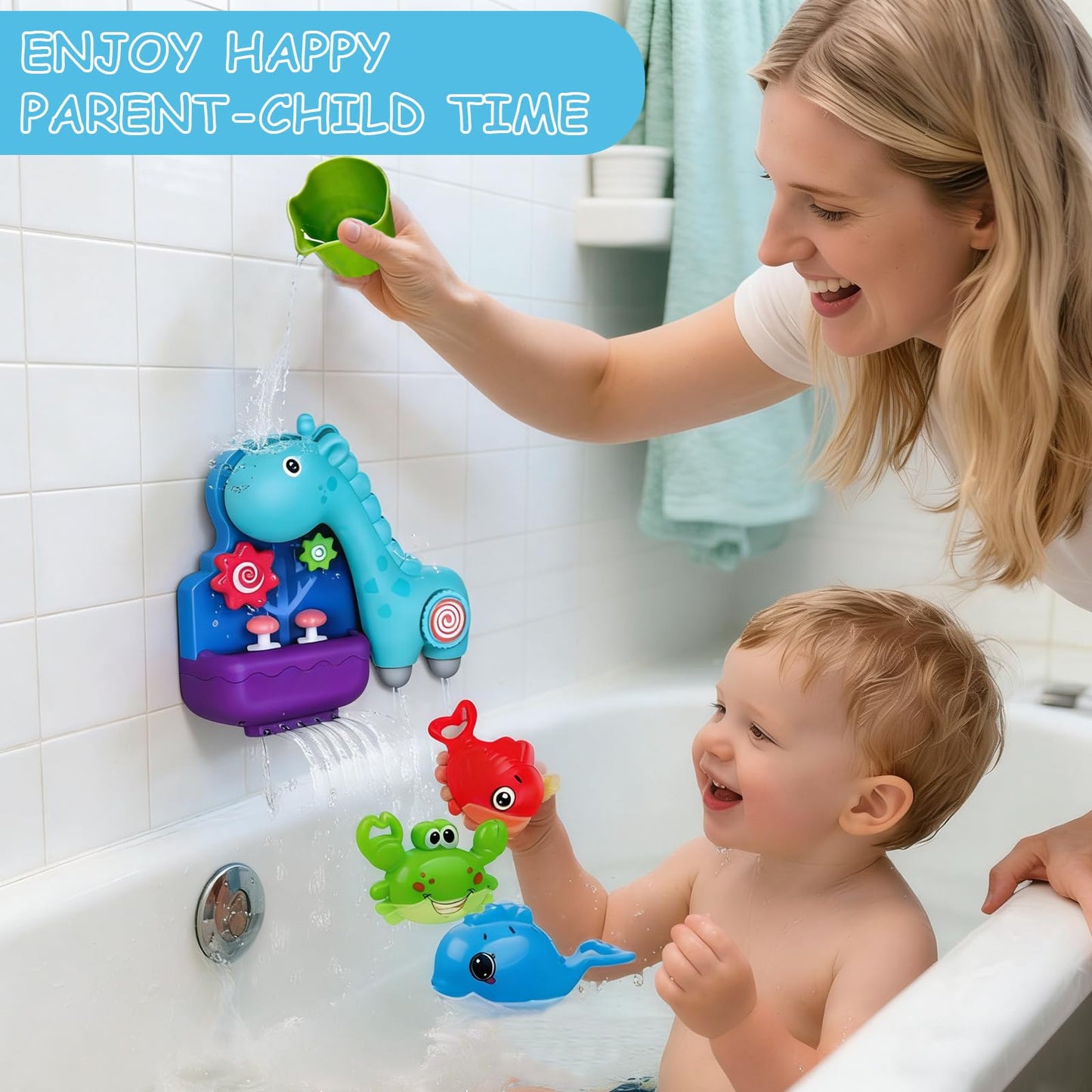 Uermis Baby Bath Toys for Toddlers Ages 18+ Months, Cute Giraffe Interactive Toddler Bathtub Toys with Fishing Pole and Water Spraying Animals, Ideal Baby Bath Time Gift for Boys Girls