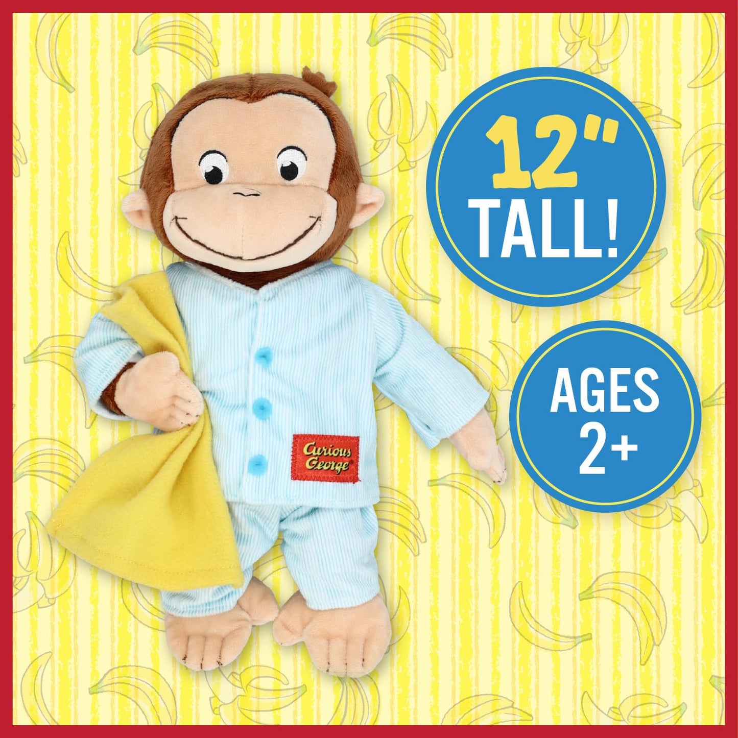 Kids Preferred Curious George in Pajamas Monkey Stuffed Animal Plush Toys Soft Cute Cuddle Plushie Gifts for Baby and Toddler Boys and Girls - 12" Stuffed Animal