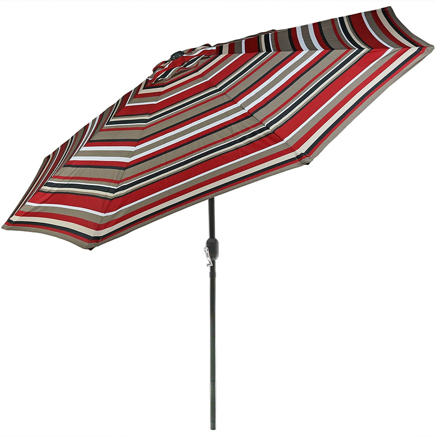 Sunnydaze Outdoor Patio Umbrella - Polyester Table Market Umbrella with Push-Button Tilt and Crank - 8 Sturdy Ribs - Awning Stripe - 9ft