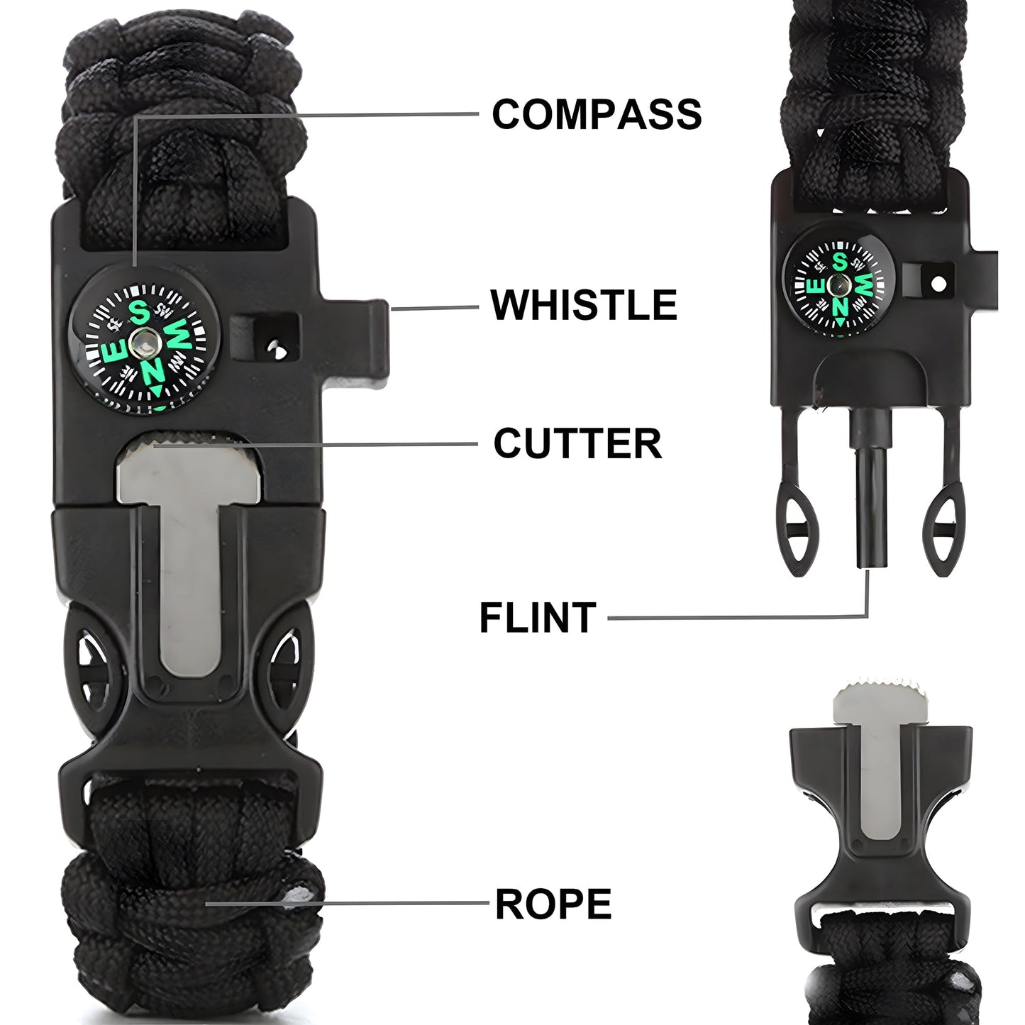 aiGear Survival Bracelet Set 3 Pack with Compass & Whistle, Camping, Hiking Emergency Gear (Black, Green, Orange)
