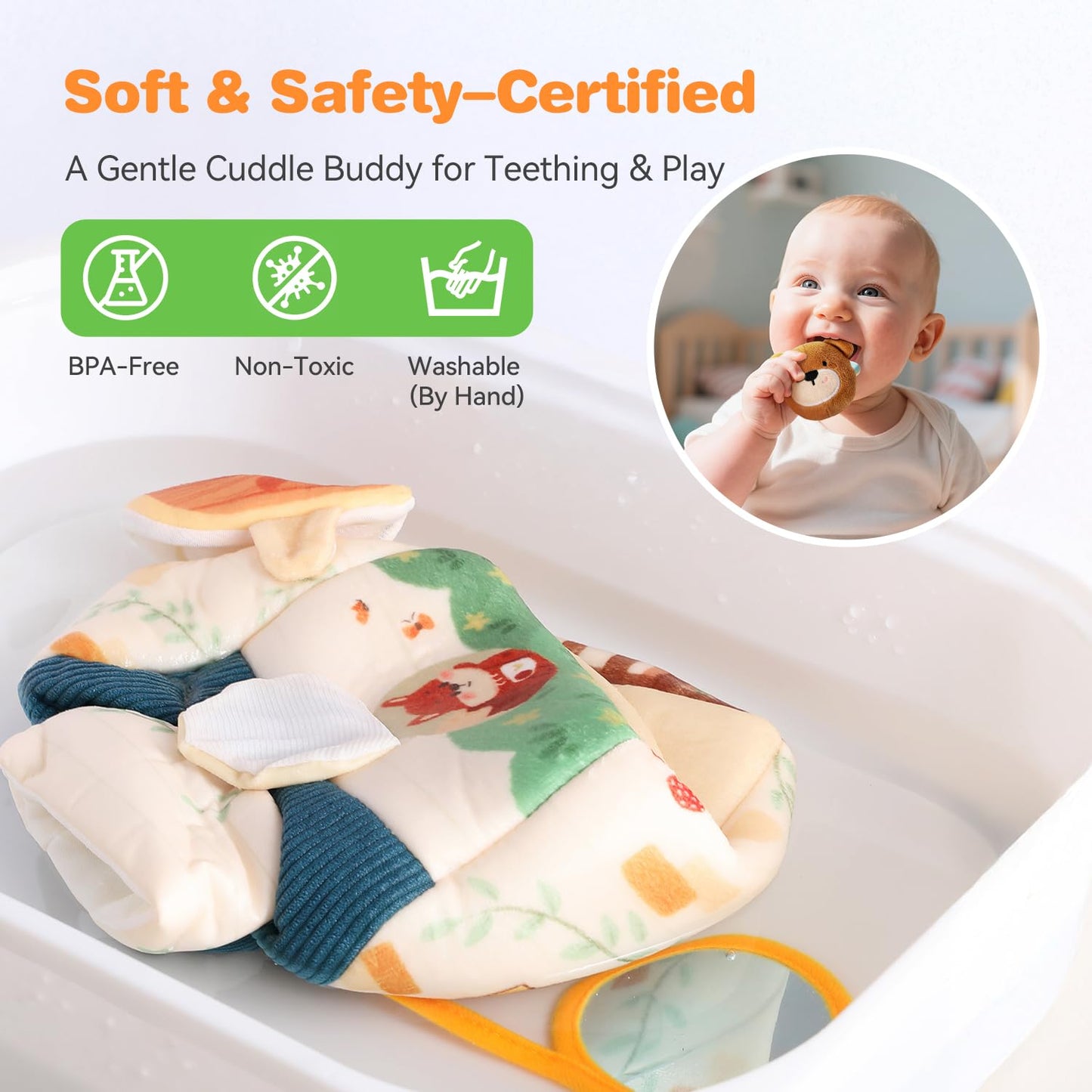 let's make Baby Toys 6-12 Months First Forest Animal Set Soft Barn playset with 5 Stuffed Woodland Animals, Rattle Crinkle Mirror Sensory Montessori Travel Toy Gift for Babies Boy Girl Toddlers 1-3