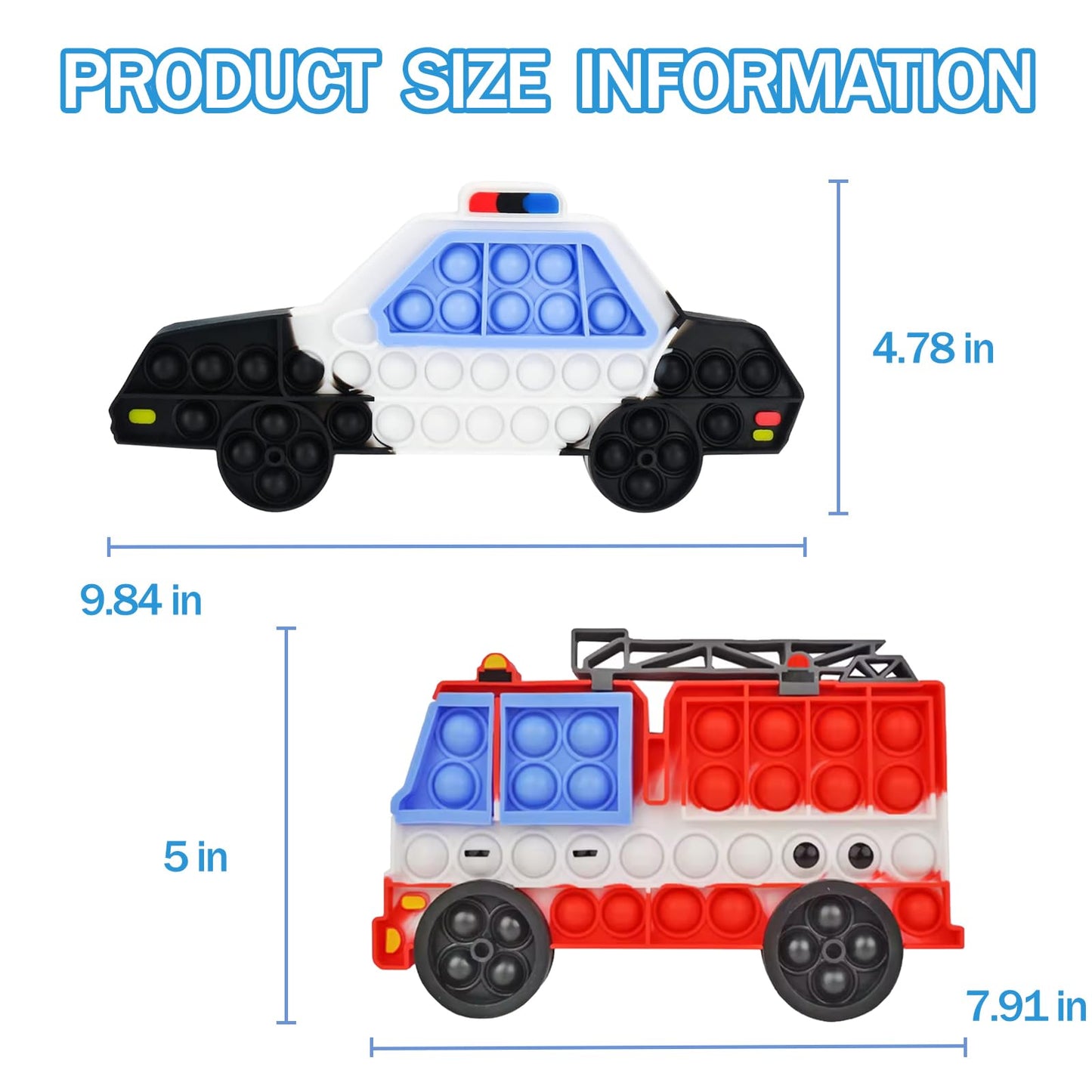 2 Packs Fidget Sensory Toys,Kids Boy Police Car Fire Truck Vehicle Toy,Detachable and Assembled Puzzle Fidgets,Stress Relief Autism Push Bubble Poppers,Travel Birthday Gifts for Toddlers Teens