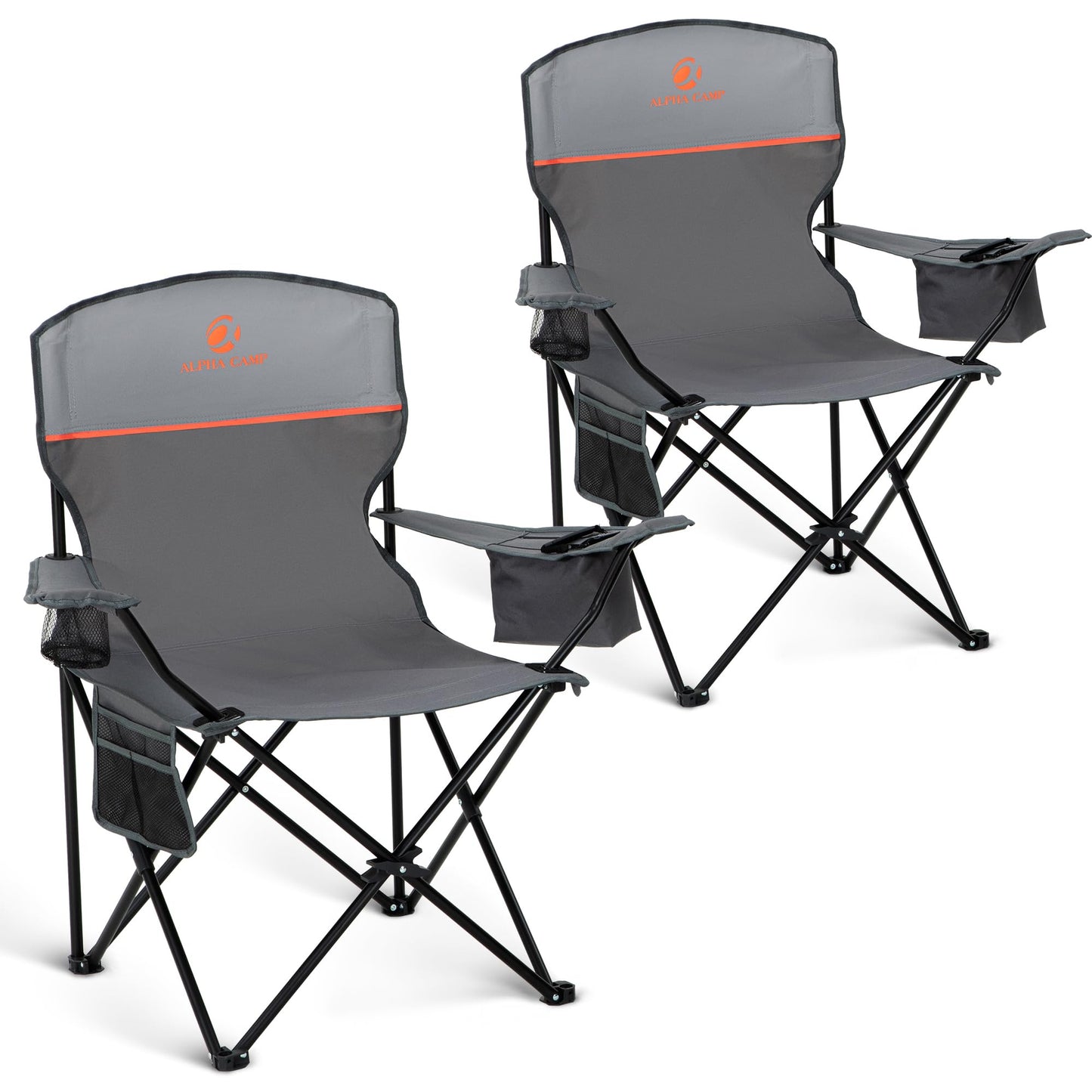 HIGH POINT SPORTS 2 Pack Portable Camping Chair for Adults, Folding Outdoor Camp Chair Lightweight Lawn Chairs Folding Collapsible Chair for Camping, Tailgates, Beach, Gray, Support 350 lbs
