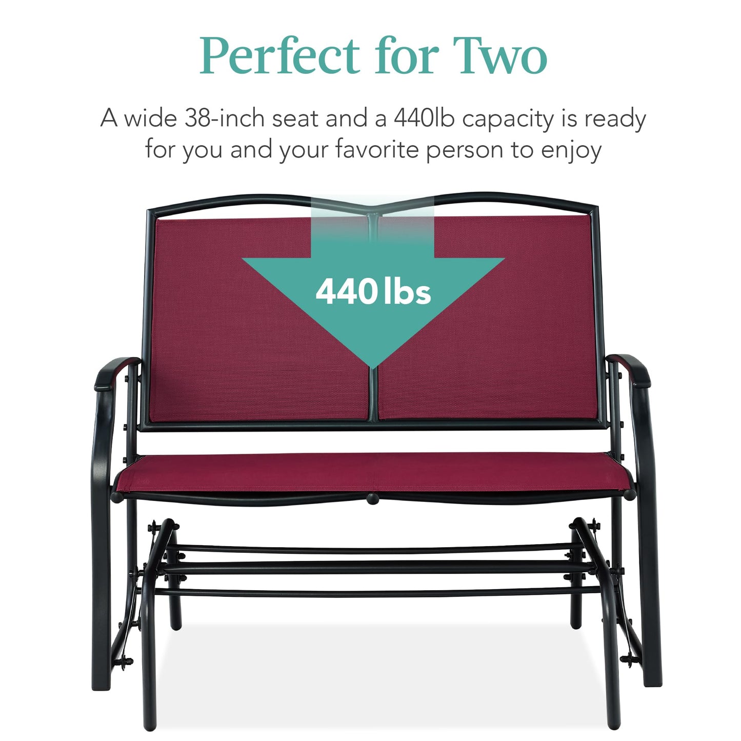 Best Choice Products 2-Person Outdoor Patio Swing Glider Steel Bench Loveseat Rocker for Deck, Porch w/Textilene Fabric, Steel Frame - Burgundy/Black