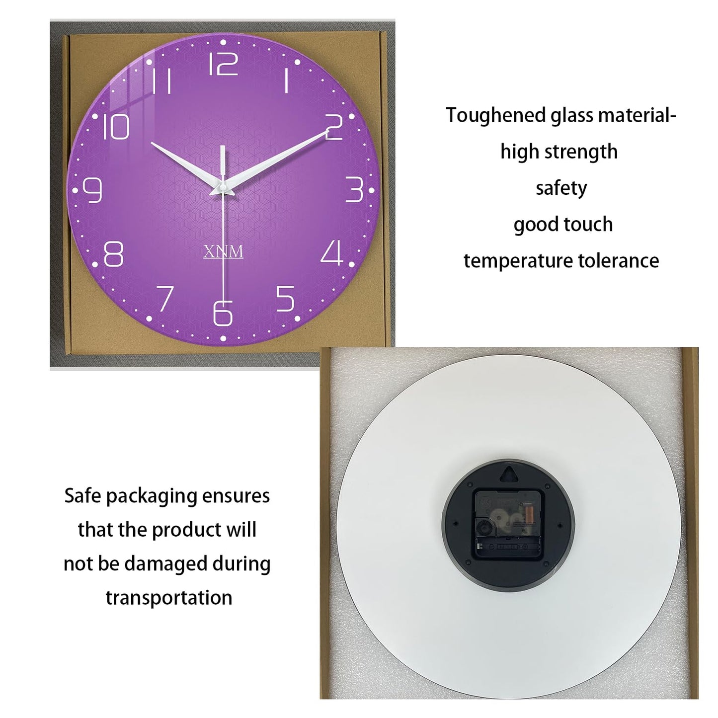XNM Large Wall Clock for Girls Room 20 Inch Purple Clock Battery Operated Glass Minimalist Quiet Wall Clock Modern