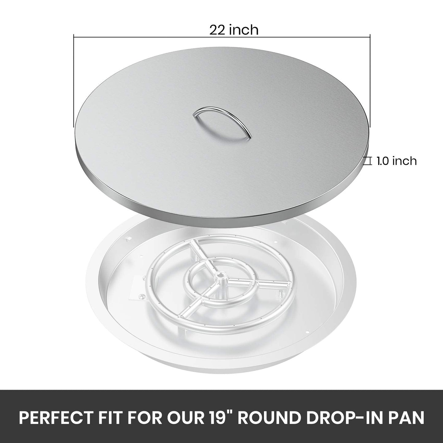 Stanbroil 22" Stainless Steel Round Fire Pit Cover, Fire Pit Ring Lid Fits for 19-Inch Drop-in Firepit Pan and 18 Inch Flat Fire Pit