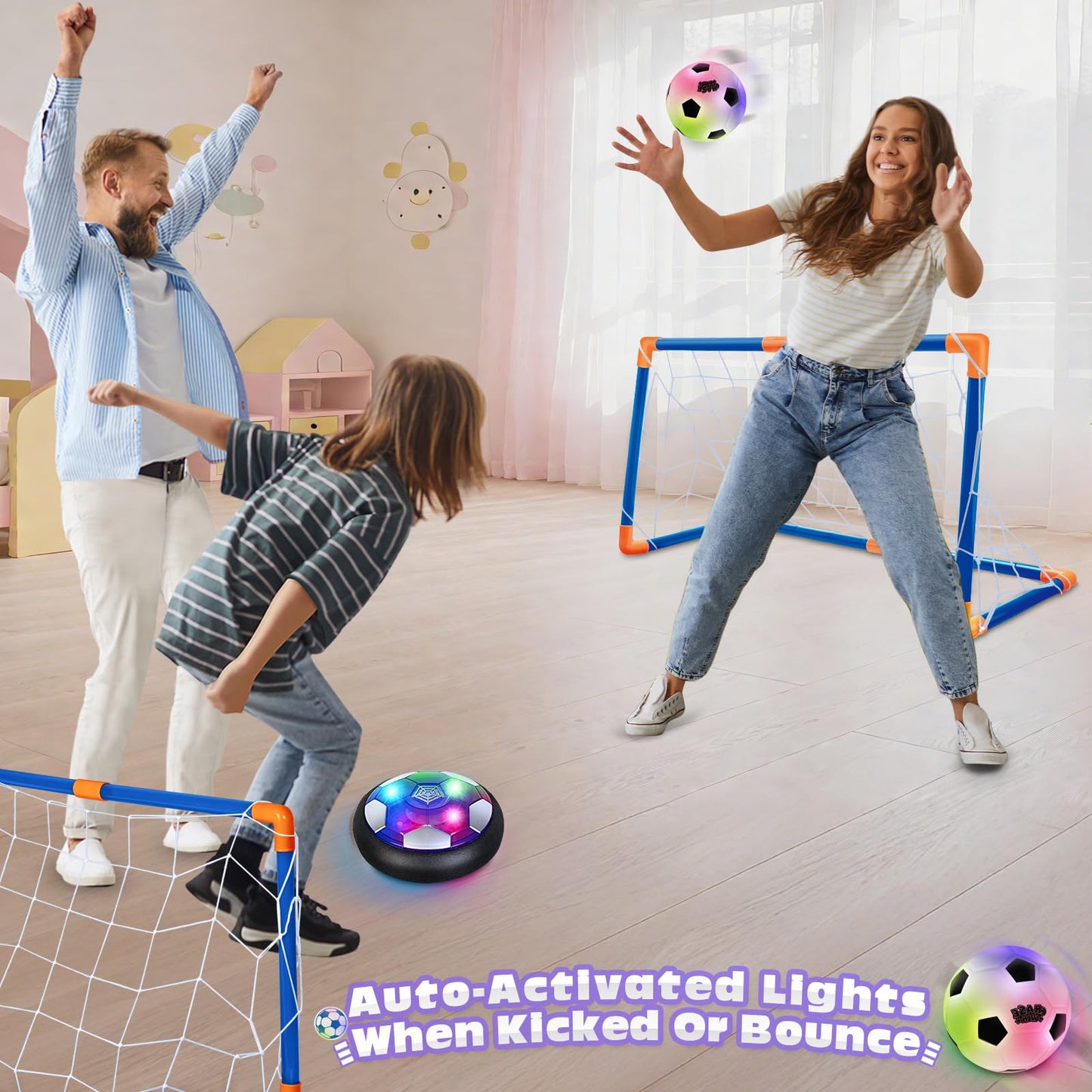 Soccer Ball Toys Game for Kids Age 3 4 5 6 7 8-12, Hover Soccer Ball Set with Hover Soccer Balls, Light-Up Indoor football Balls and 2 Goals, Christmas Birthday Gifts for Boy Girl 3-5 6-8 Year Old