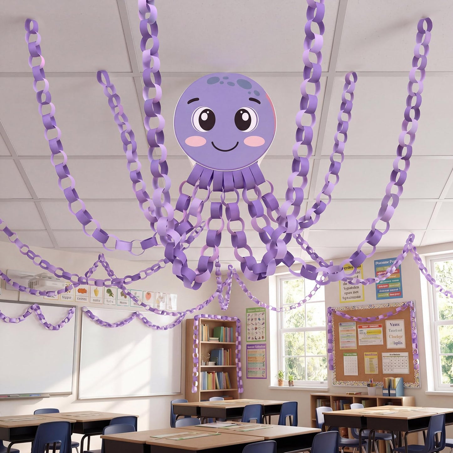 Motipuns 301 Pcs Under The Sea Paper Chains, Octopus DIY Paper Chain Garland for Classroom, Purple Ocean Theme Bulletin Board Decor Summer Party Craft Supplies 1" x 8"