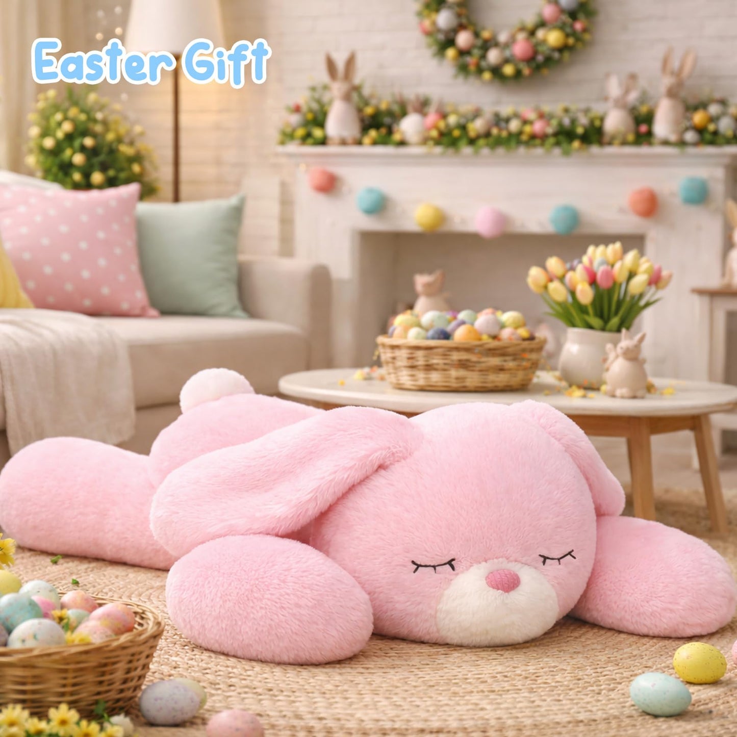 Mushymallow Weighted Easter Bunny Stuffed Animal Soft Weighted Rabbit Plushes Cute Pink Bunny Plush Toy Birthday Easter Gifts for Kids Boys Girls Adults (20" 4 lbs)