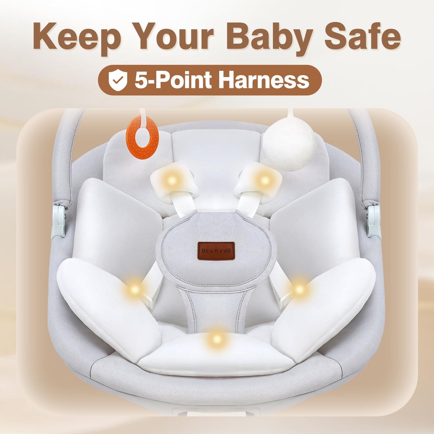 Baby Swings, Infant Swing with Remote Control, 5 Speed Adjustable, Machine Washable Seat Pad, 5 Point Harness, Bluetooth Connection, Electric Baby Swing for Indoor Use (Gray)