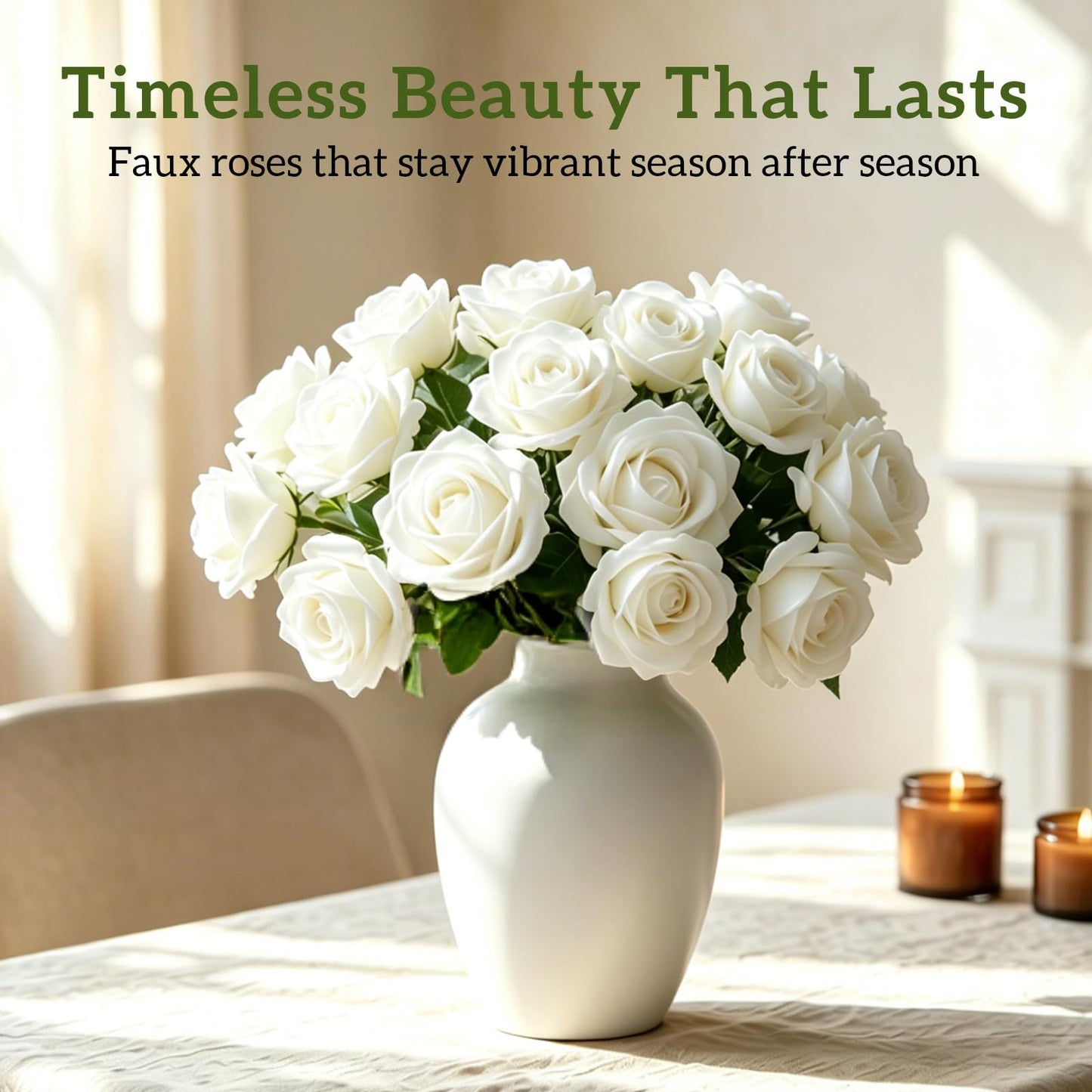 VevlaGreo 25Pcs Artificial Flowers Foam Fake Roses Ivory White with Stems,for DIY Wedding Bouquets White Bridal Shower Centerpieces Arrangements Party Tables Decorations and Home Decorations