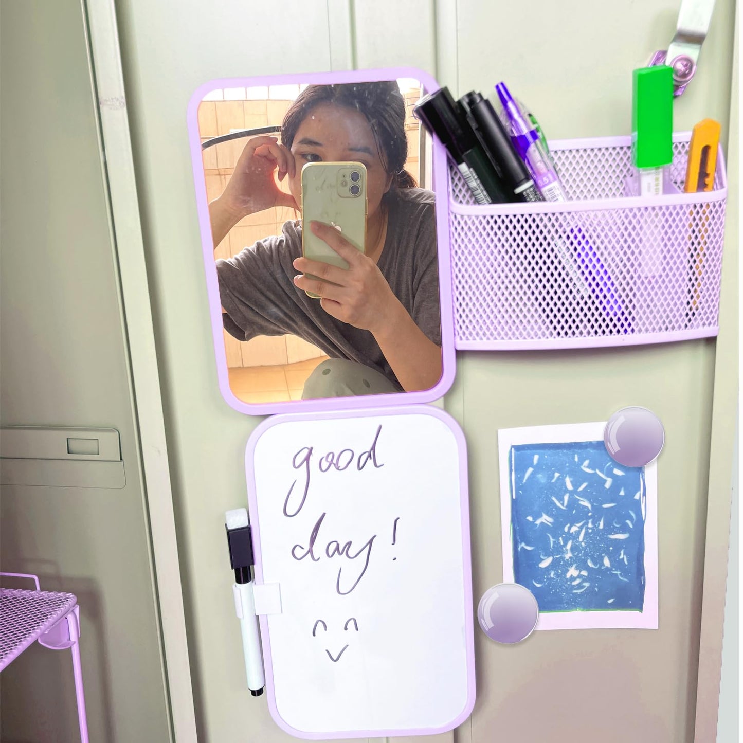 Svartur Locker Accessories for Girls with Magnetic whiteboard, Locker Mirror and Pen Holder, Pink Locker Decoration for School Locker, Back to School Essentials, Purple