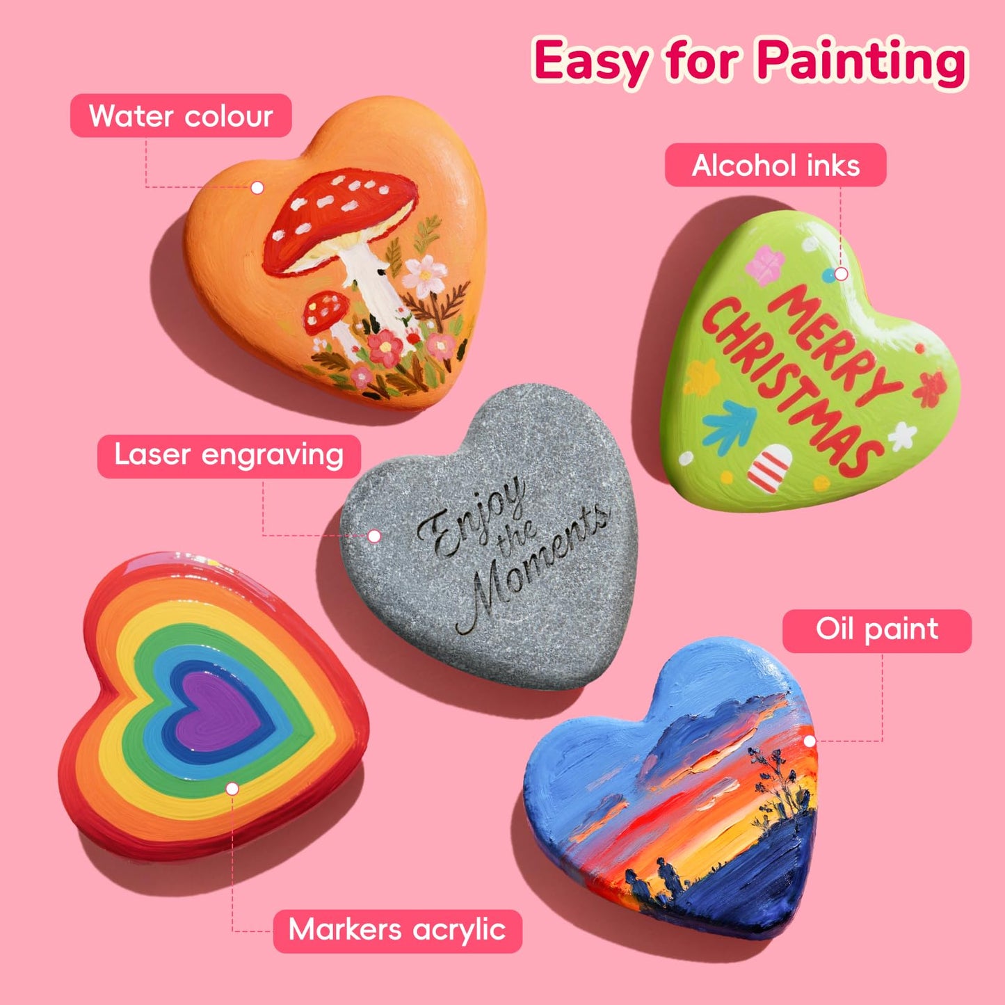 Simetufy 15 Pcs Heart-Shaped Rocks for Painting, 2in Valentine's Day Heart Stones, Natural River Rocks to Paint, Flat Painting Rocks, Smooth Rocks for Crafts, Stones for Girls DIY, Kindness Rocks