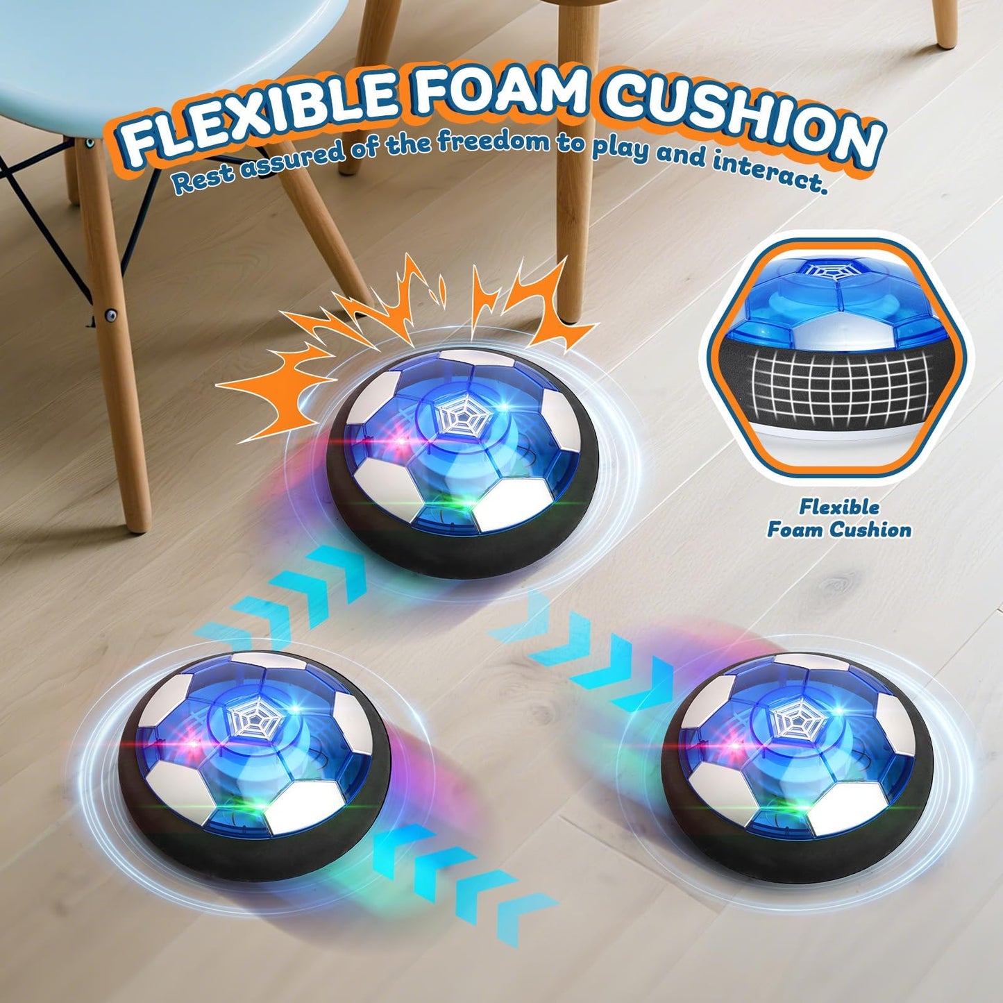 Nazano 3-in-1 Hover Soccer Ball Set for Kids, Gift for Boys 3-5 6-8, Hover Soccer Ball for Kids, LED Lights Indoor Outdoor Birthday Christmas Hockey Gifts for Boys