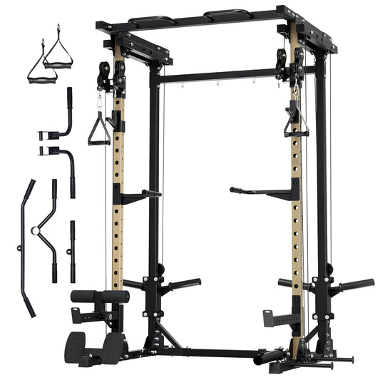 MAJOR FITNESS Drone3 Power Rack, 2500lbs Multi-Function Home Gym Squat Rack with Dual Pulley System, Pull-Up Bar & J-Hooks, Heavy-Duty Steel Frame for Maximum Stability & Strength Training
