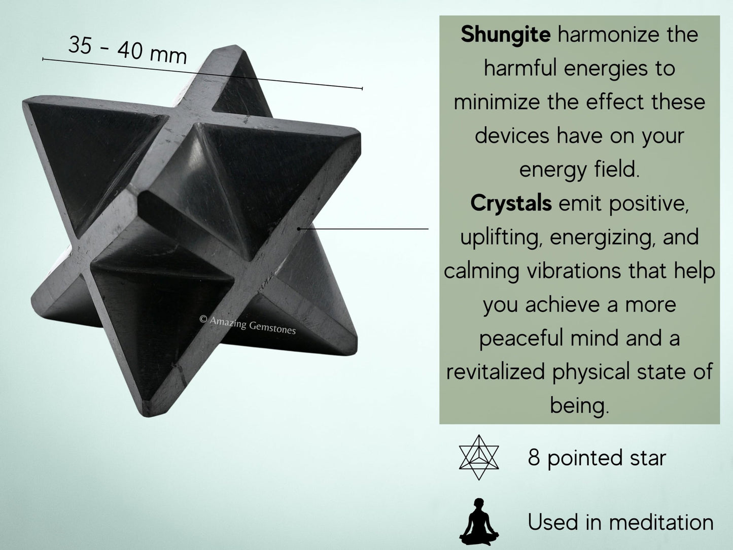 Amazing Gemstone Shungite Merkaba Crystal - 1.5 Inches Metaphysical Merkaba Star for Meditation - Energetic Tetrahedron Crystal and Healing Stones and Healing (35-40mm)