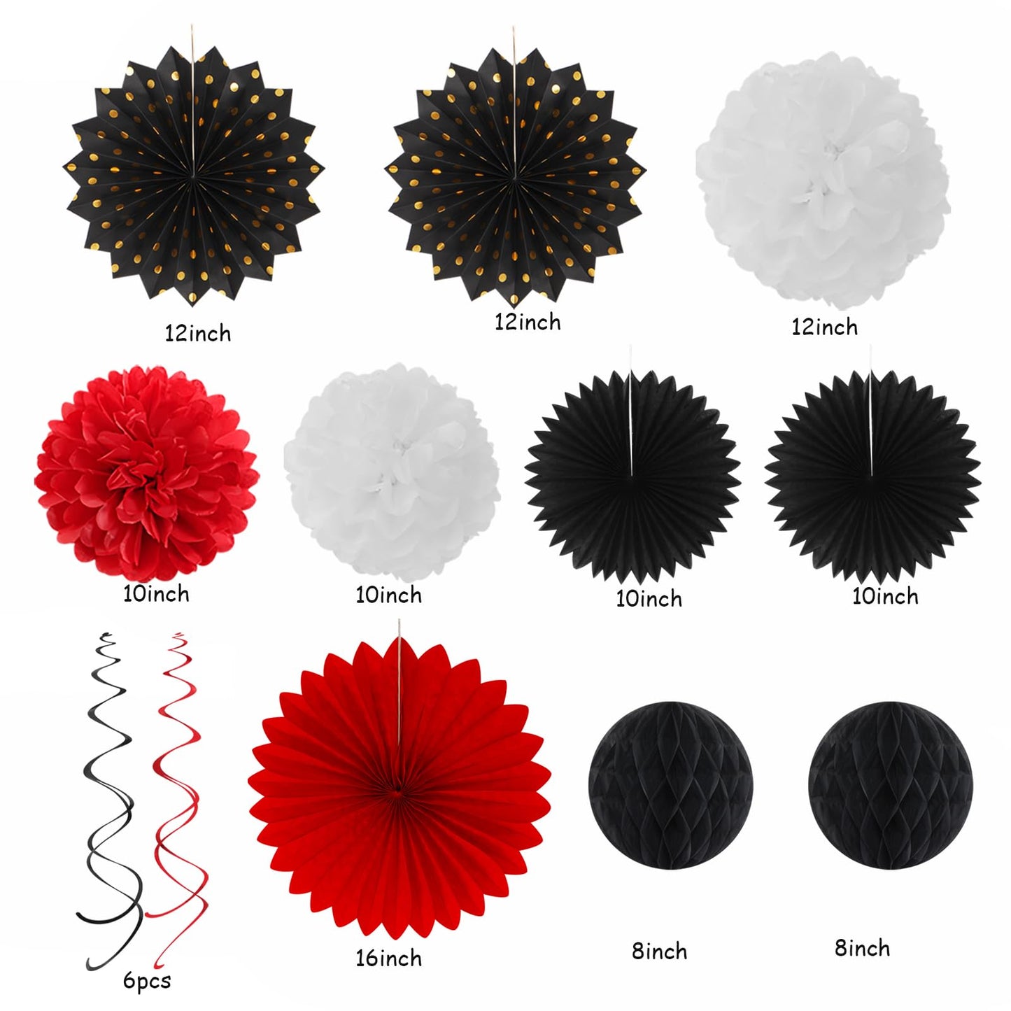 Red-Black White Party-Decorations Graduation Banner-Streamers - 18pcs Kits 2026 Congrate Grad Garland,Congratulations Paper Tissue Pom Poms Fan,Honeycomb Lanterns Decor Panduola