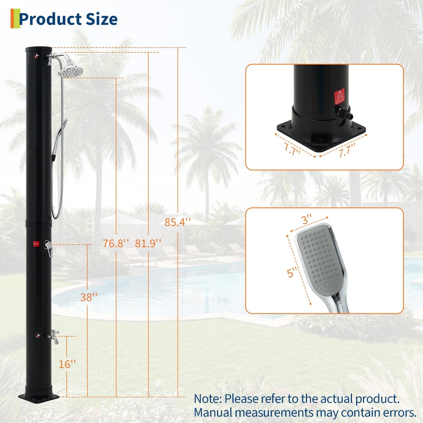 10 Gallon Solar Heated Shower | 2-Section Freestanding Outdoor Shower with Shower Head & Foot Shower Tap | Hot & Cold Water Adjustment | Poolside Beach Garden Spa Shower with Cover