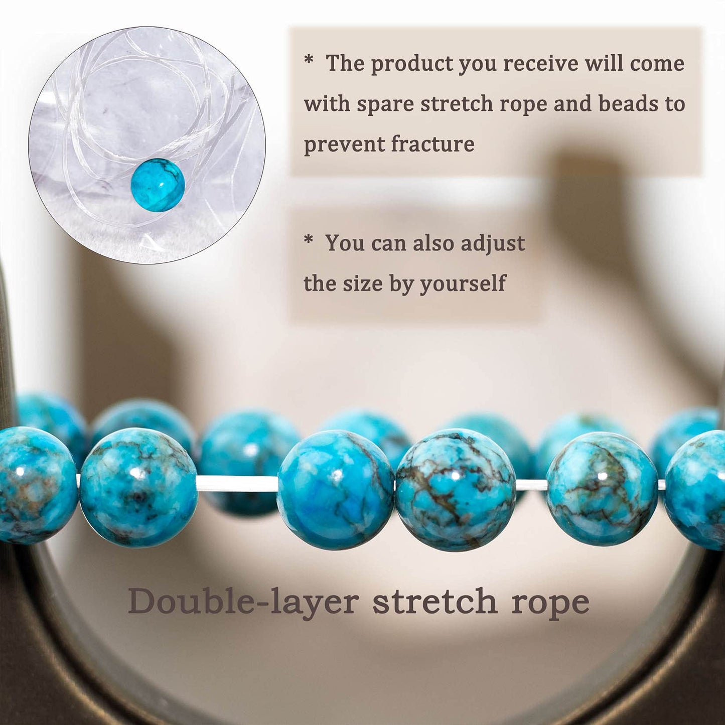 DAZCOLO 8mm Natural Gemstone Stretch Bracelet, Handmade Unisex Crystal Bracelets for Meditation, Yoga, Spiritual Healing & Positive Energy (Blue Magnesite Turquoise)