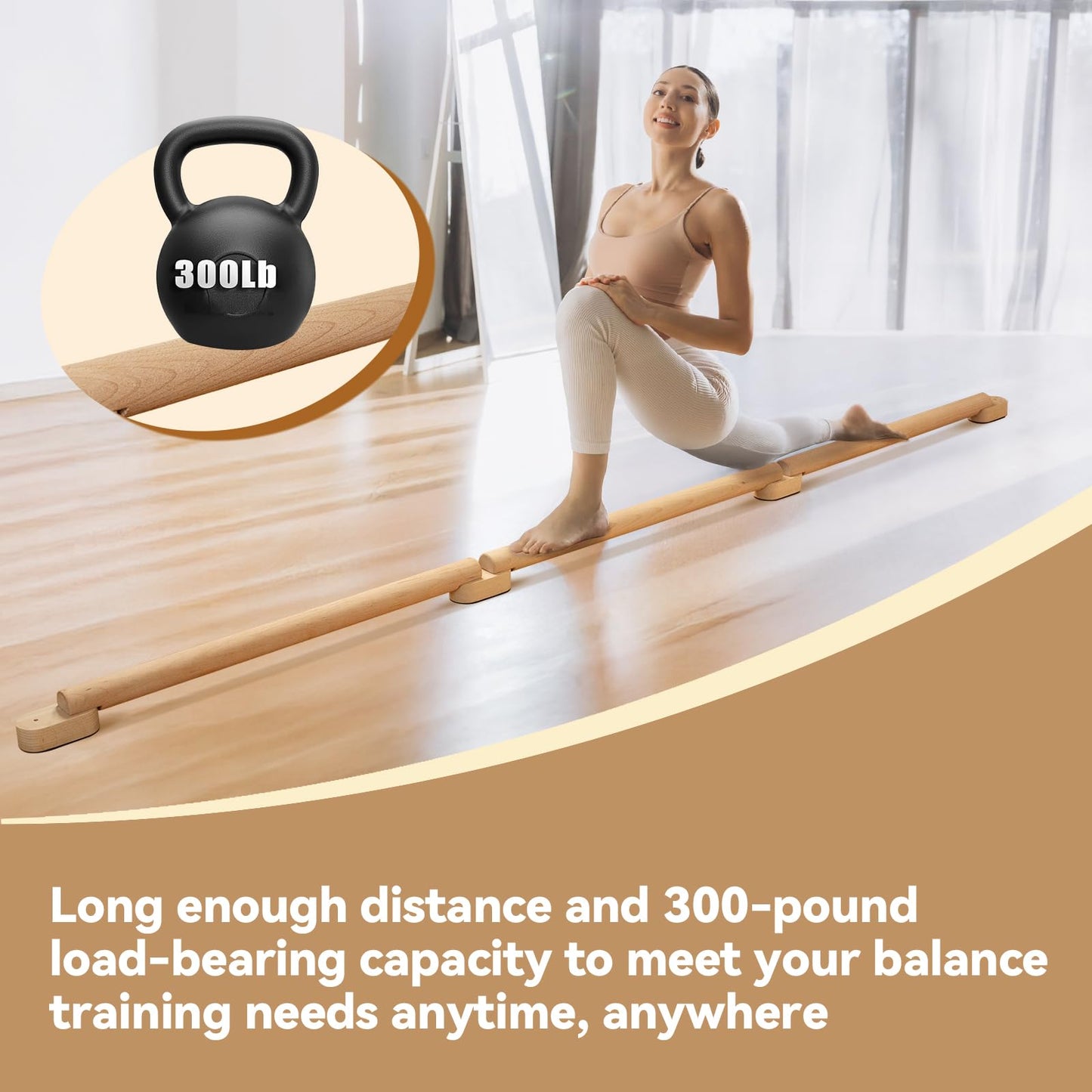 NIANRONGHUA 8 FT Adjustable Beech Wood Balance Beam for Indoor and Outdoor UseImprove Balance,Flexibility, Ankle Foot Strength for All Ages Physical Therapy for Plantar Fasciitis Relief