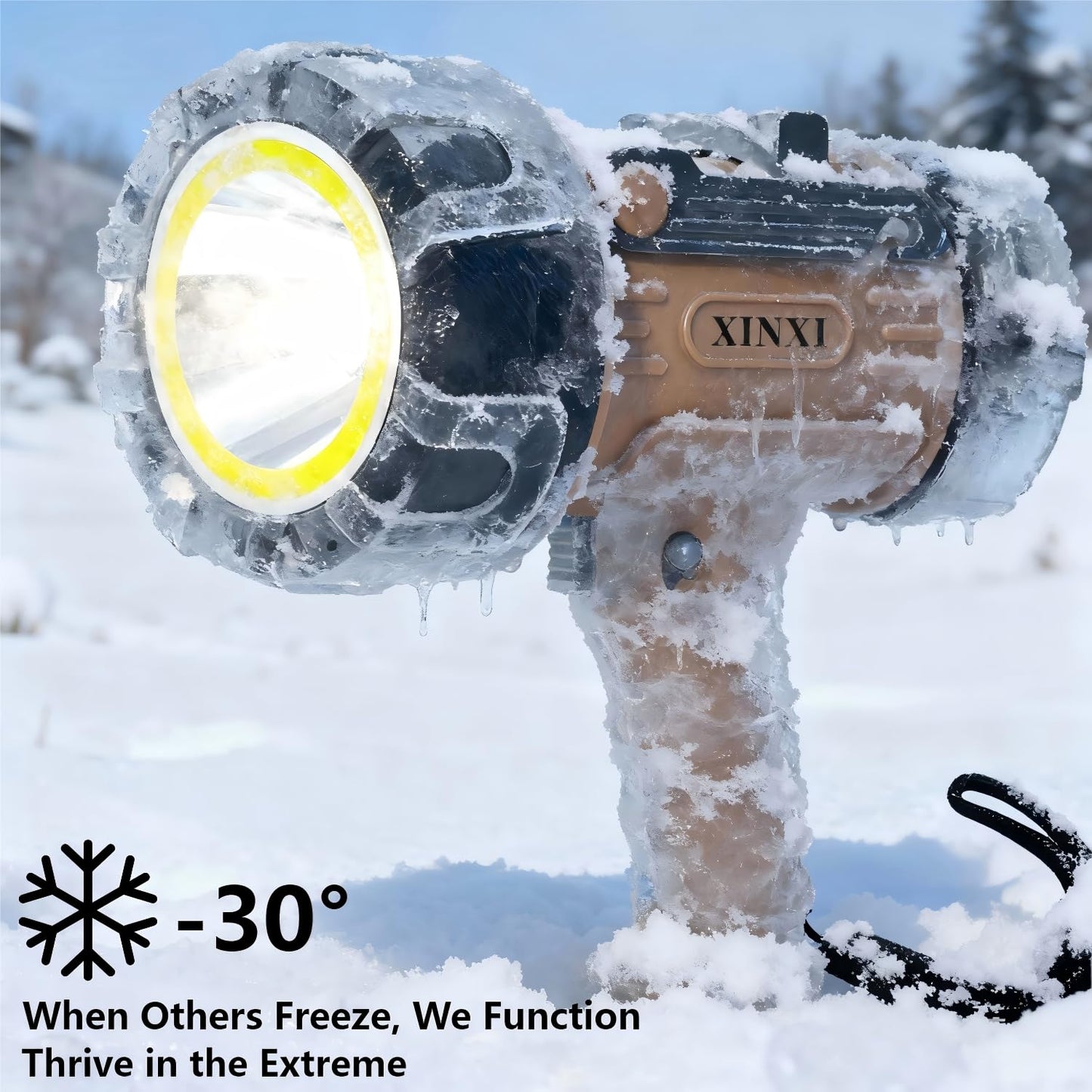 XINXI Rechargeable Spotlight 2,000,000 Lumens with COB Floodlight, IP67 Waterproof Spotlight Flashlight, Long Runtime Handheld Spot Light with Red Filter,Outdoor Spot Light for Hunting,Fishing(Brown)