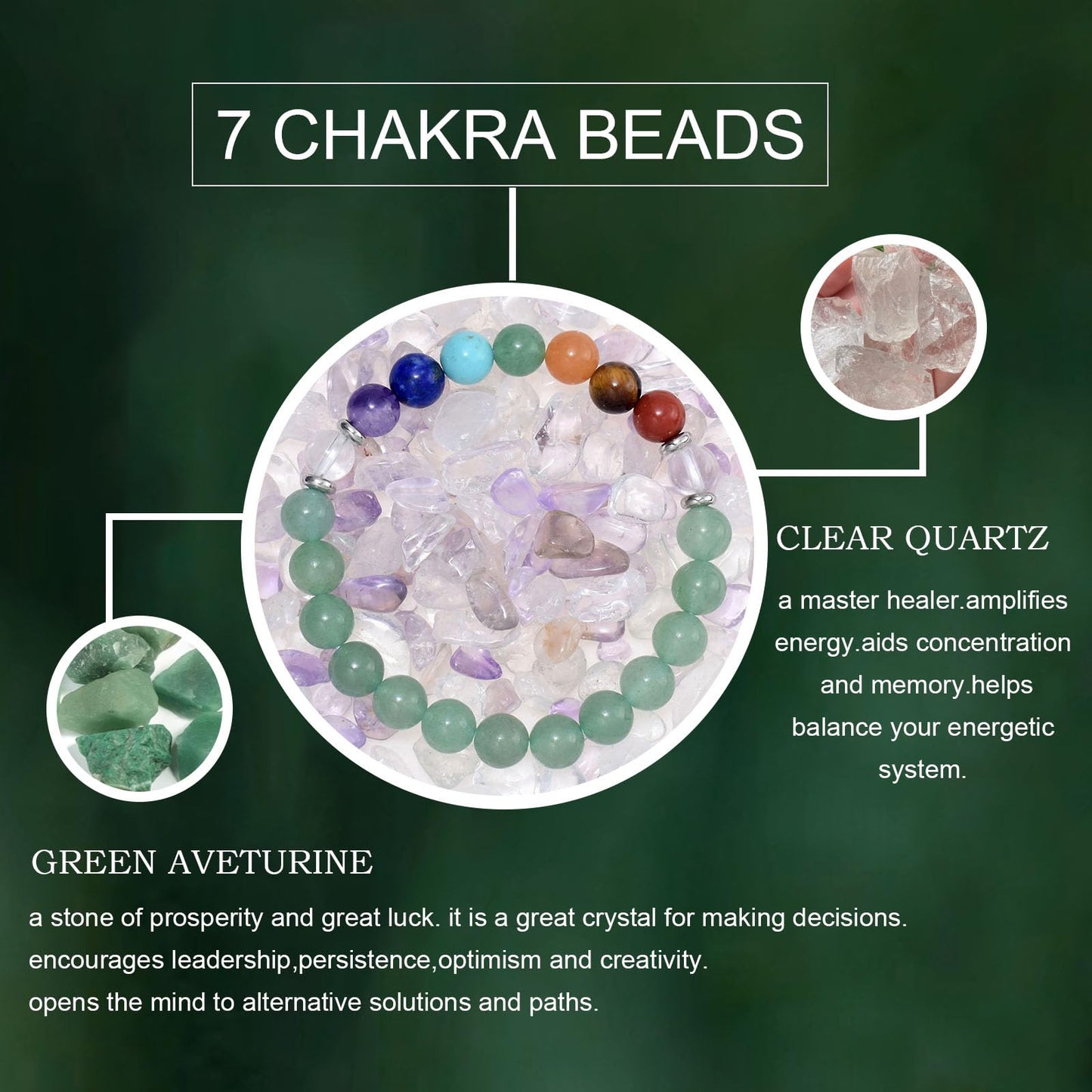 Ayriwoyi 7 Chakra Bracelet for Women Green Aventurine Bracelet Healing Stone Beaded Spiritual Bracelet Crystals And Healing Stones Bracelets