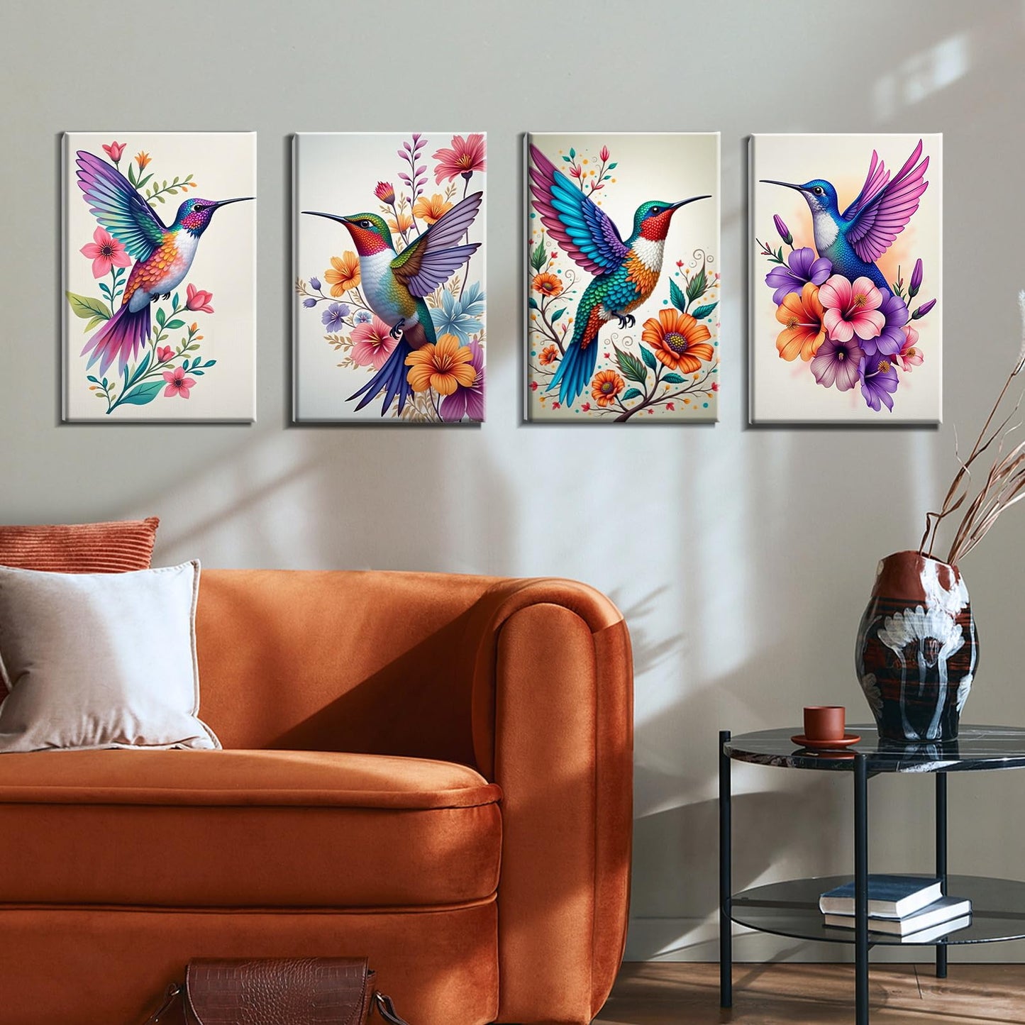 JOOZ 4 Pack Paint by Numbers Kit for Adults Framed, Hummingbird Paint by Numbers with Easel, DIY Flower Framed Adult Paint by Number Kits on Canvas, Oil Painting Kit for Home Decor 8x12 Inch