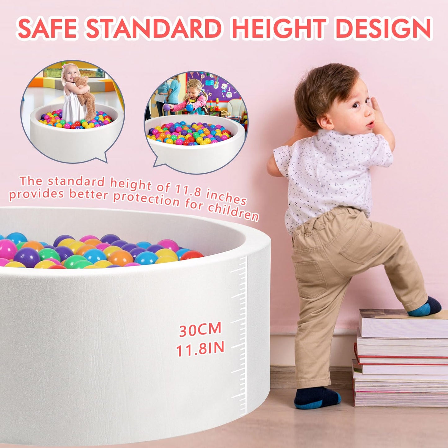 Foam Ball Pit, 35.4"x 11.8" Ball Pits for Toddlers, Soft Round Kiddie Baby Ball Pool for Kids, Ideal Gift for Babies Indoor Outdoor Game, Balls not Included - White
