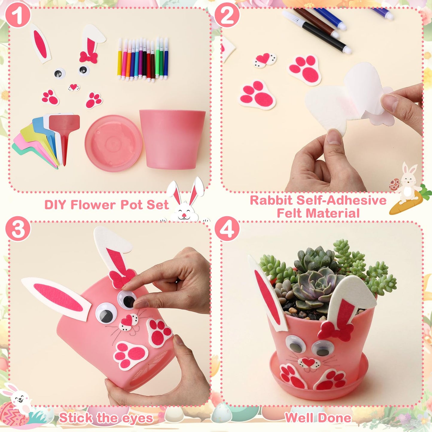 Ferrochef 24 Set Easter Bunny DIY Flower Pots Crafts Bulk Bunny Plant Cute Crafts Pot Graduation Party Favors Spring Decorative Garden Pots DIY Painting Kit Creative Gifts Art Project