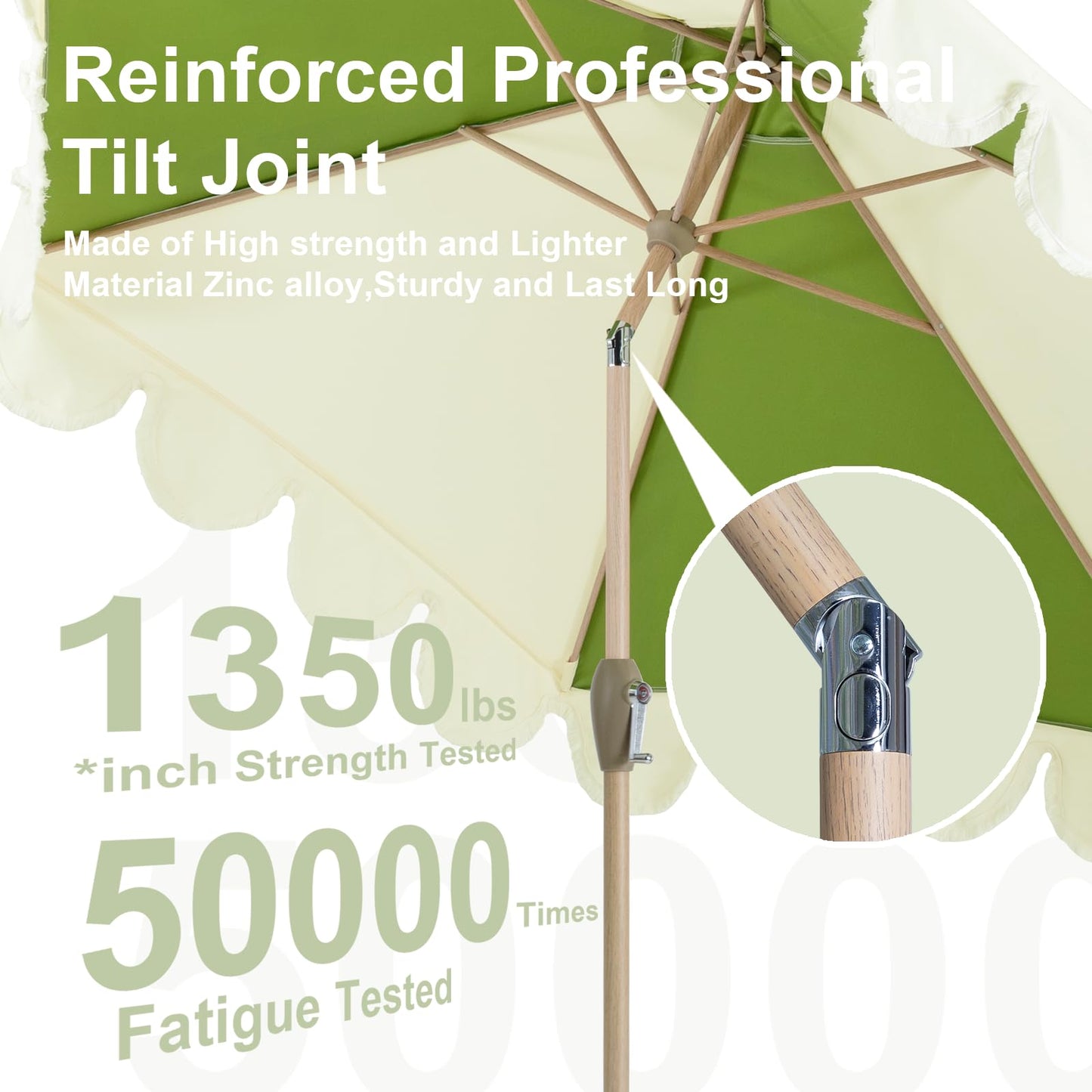 Tempera 9ft Scalloped Patio Umbrellas with Fringe, Market Umbrellas with Water-Resistant and Fade Resistant Canopy, 1.5" Wood Pole & Button Tilt.