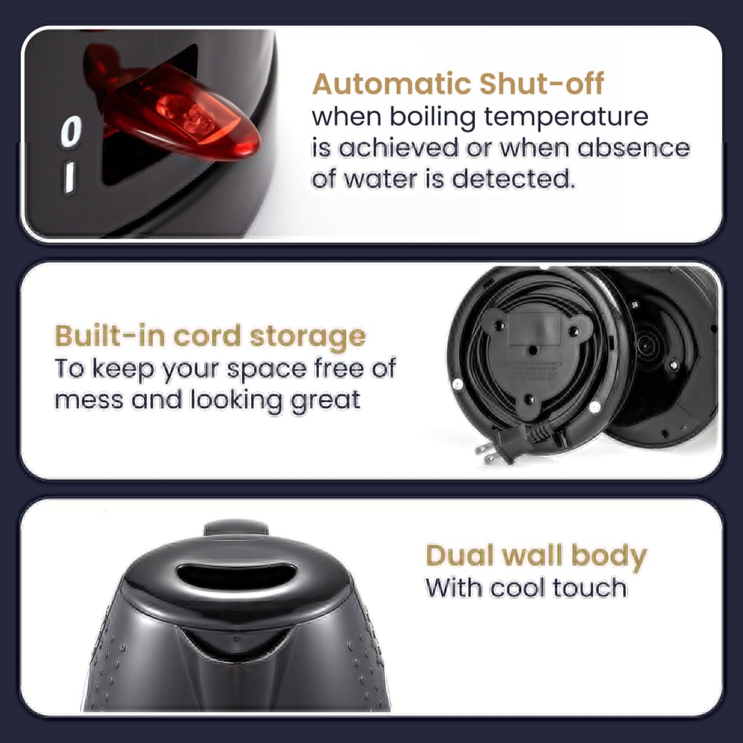 Elite Gourmet EKT5051 1.7L Electric Water Kettle, BPA-Free, Fast Boil, Auto Shut-Off, Boil-dry Protection, 360° Swivel Base with Cordless Serving, Clear-view Window with Water Level Markings, Black