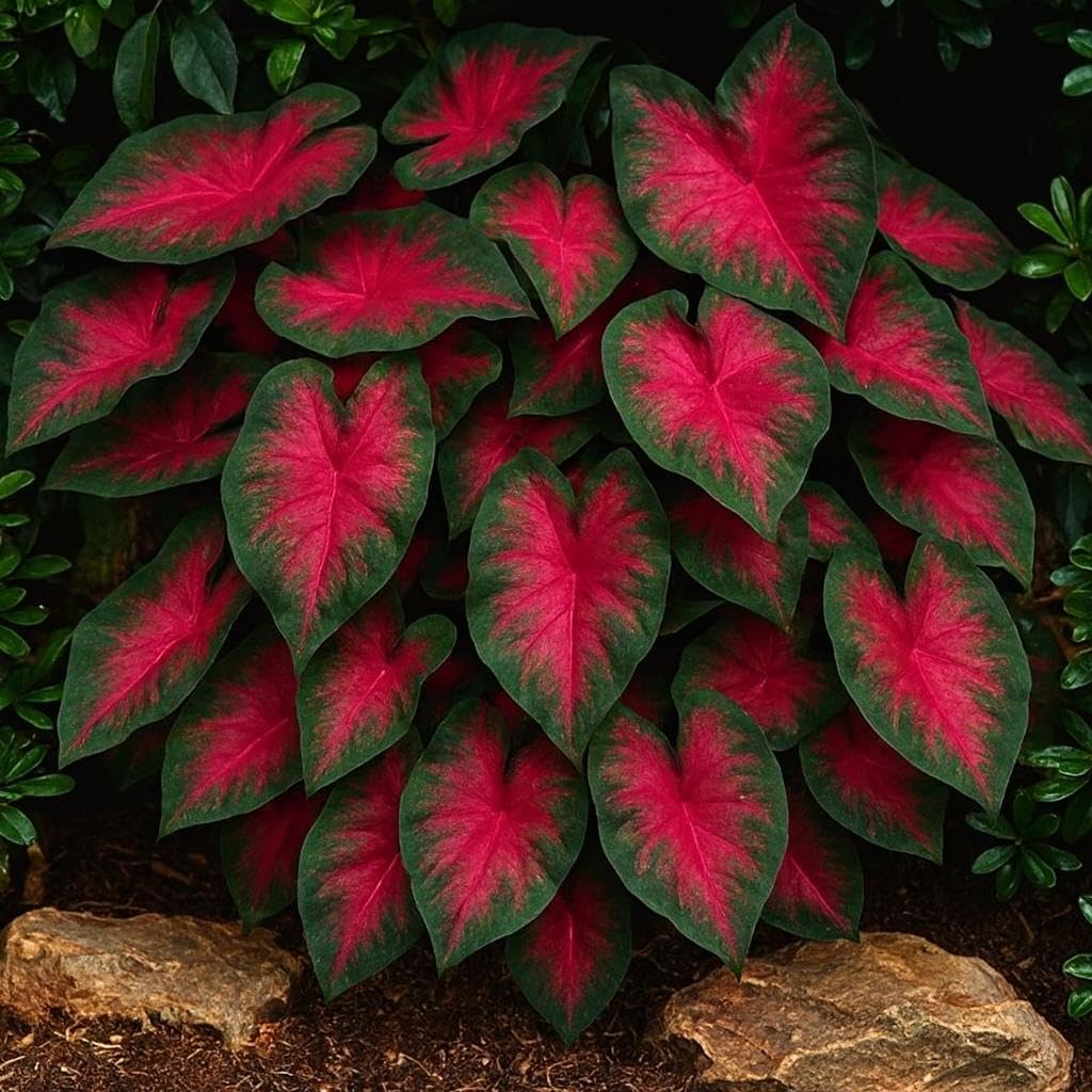 Dragon Heart Caladium Bulbs for Planting - Perennial Hosta, Elephant Ears, Fancy (6 Bulbs)