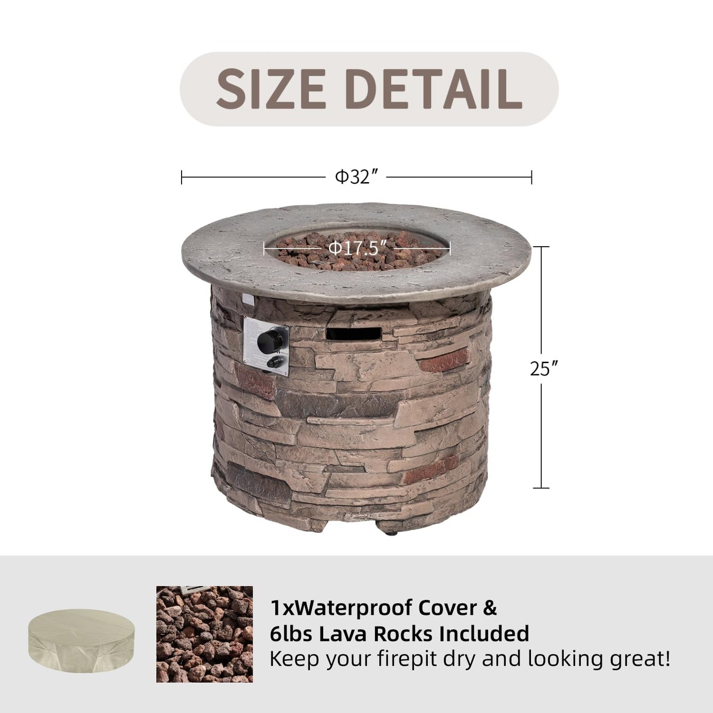 SUNBURY Outdoor Fire Pit Propane Round Fire Pit Table Fire Column, Stonecrest 40,000 BTU Gas Fire Pits for Outside w Lava Rocks, Waterproof Cover, CSA Certified