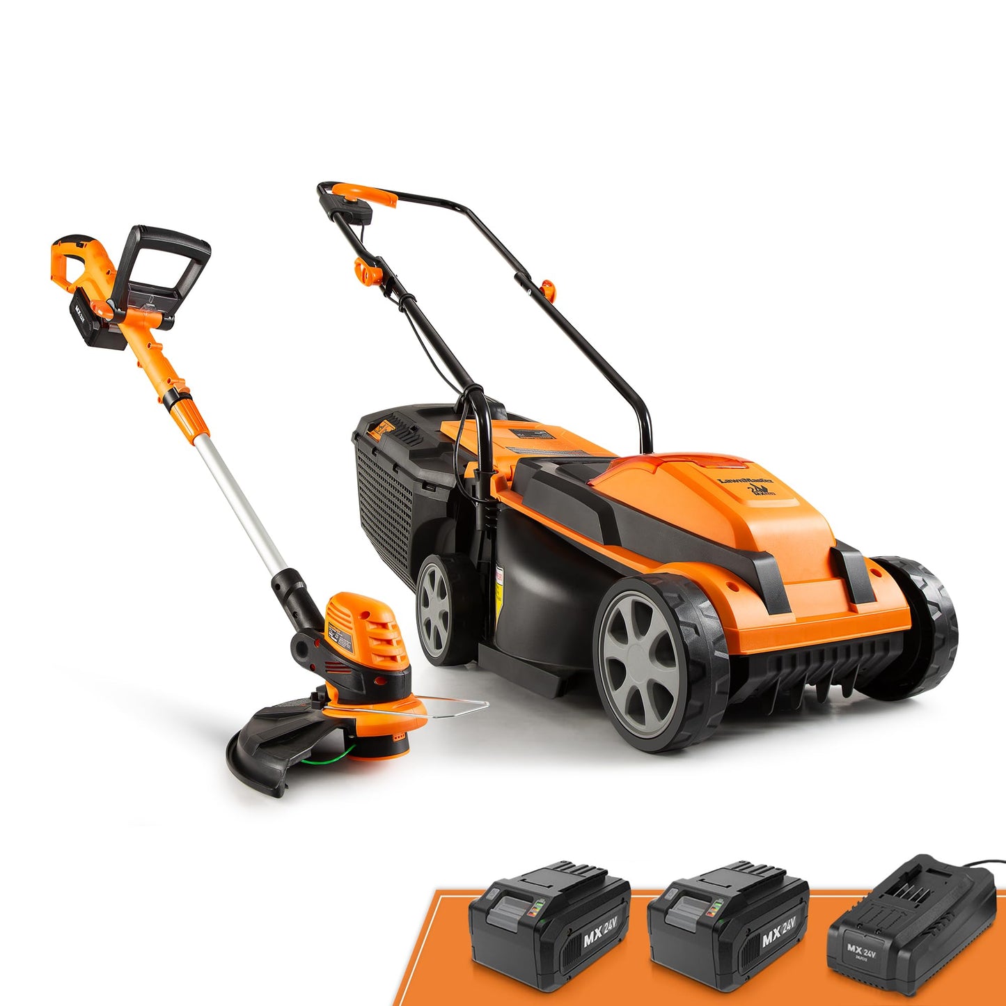 LawnMaster 20VMWGT 24V Max 13-inch Lawn Mower and Grass Trimmer 10-inch Combo with 2x4.0Ah Batteries and Charger